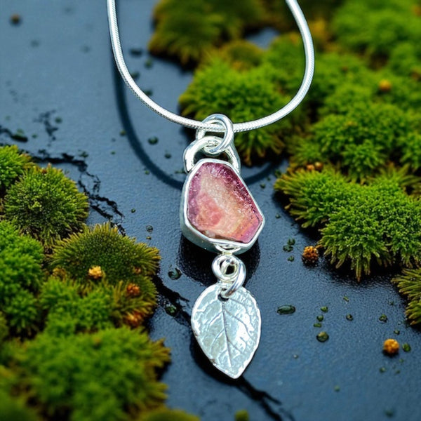 Pendentif En Argent Avec Tourmaline Pêche - Pierre Précieuse, Bijou Neuf Avec étiquettes