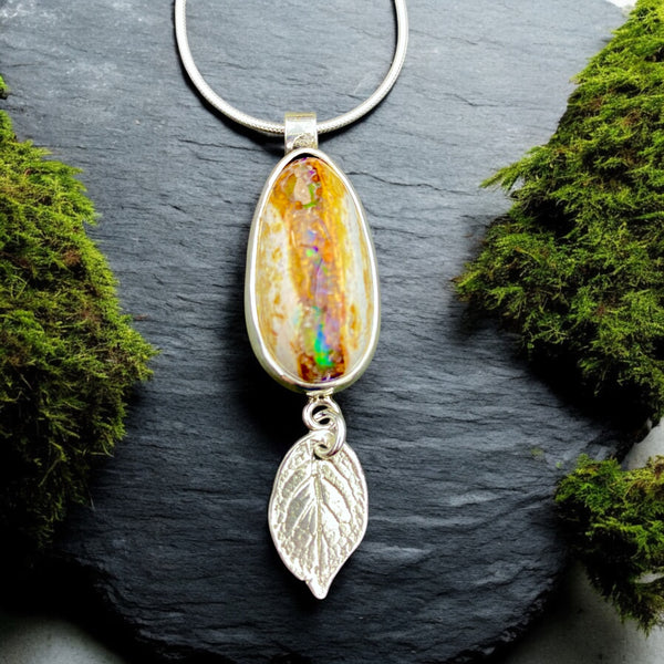 Wild Rose Pendant with Mexican Fire Opal - Opal Wing Jewellery