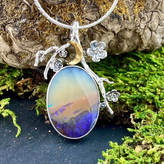 Misty moonlight Purple Pipe Boulder Opal Pendant