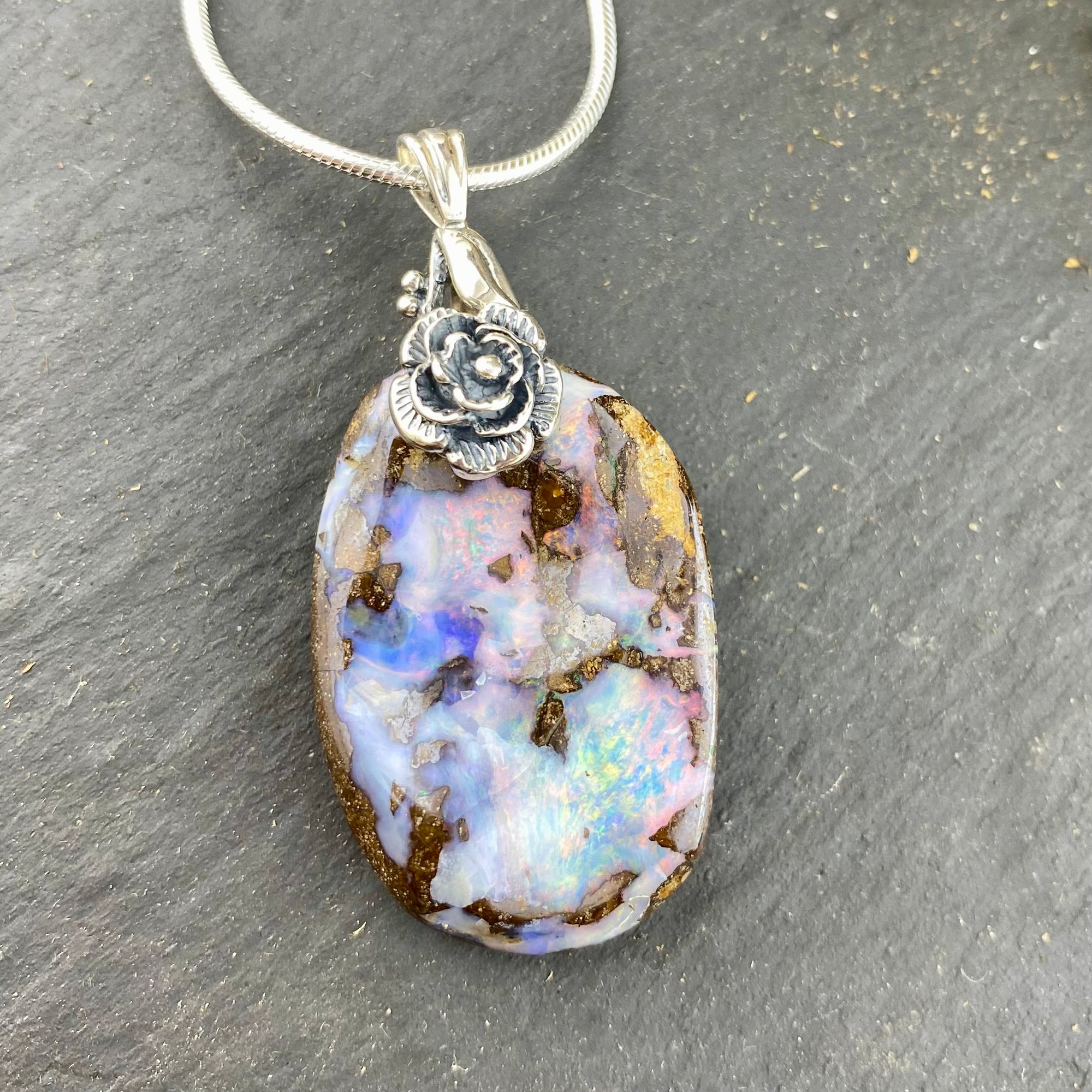 Beautiful Boulder Opal Rose Abundance Pendant