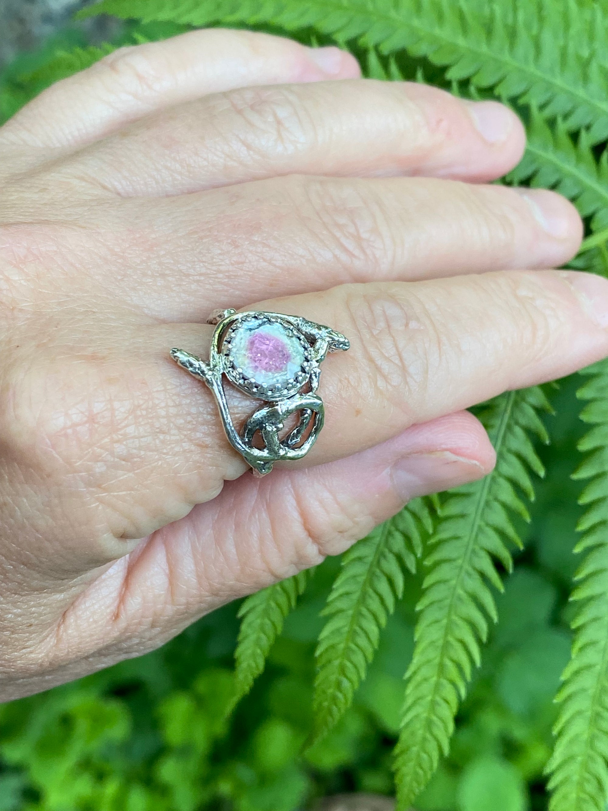 Watermelon Tourmaline sacred branch Ring