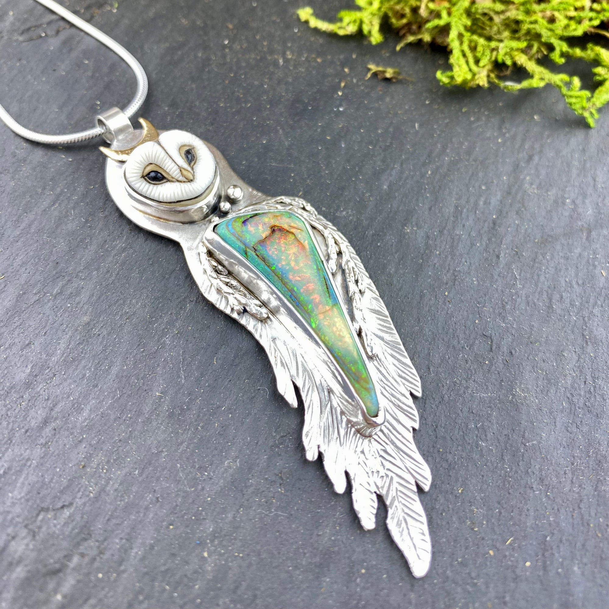 Barn Owl Goddess Athena with Fire Opal