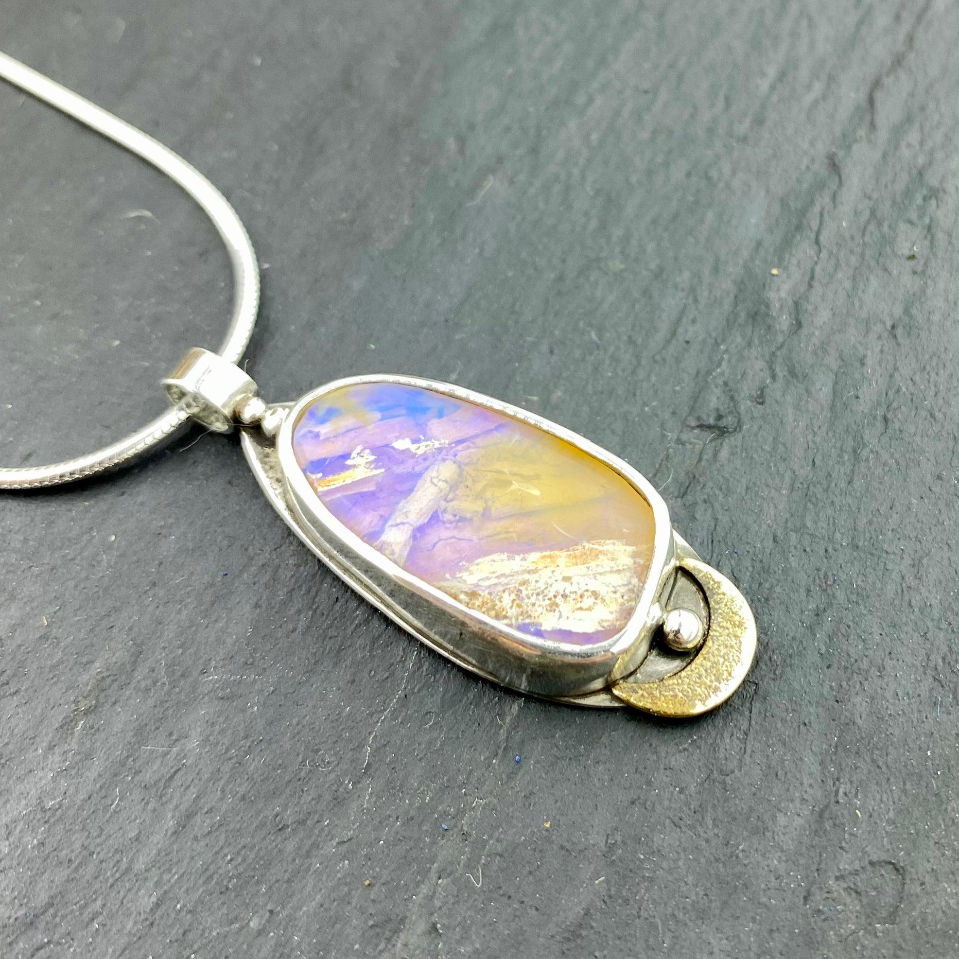 Pipe Boulder Opal Moon Pendant