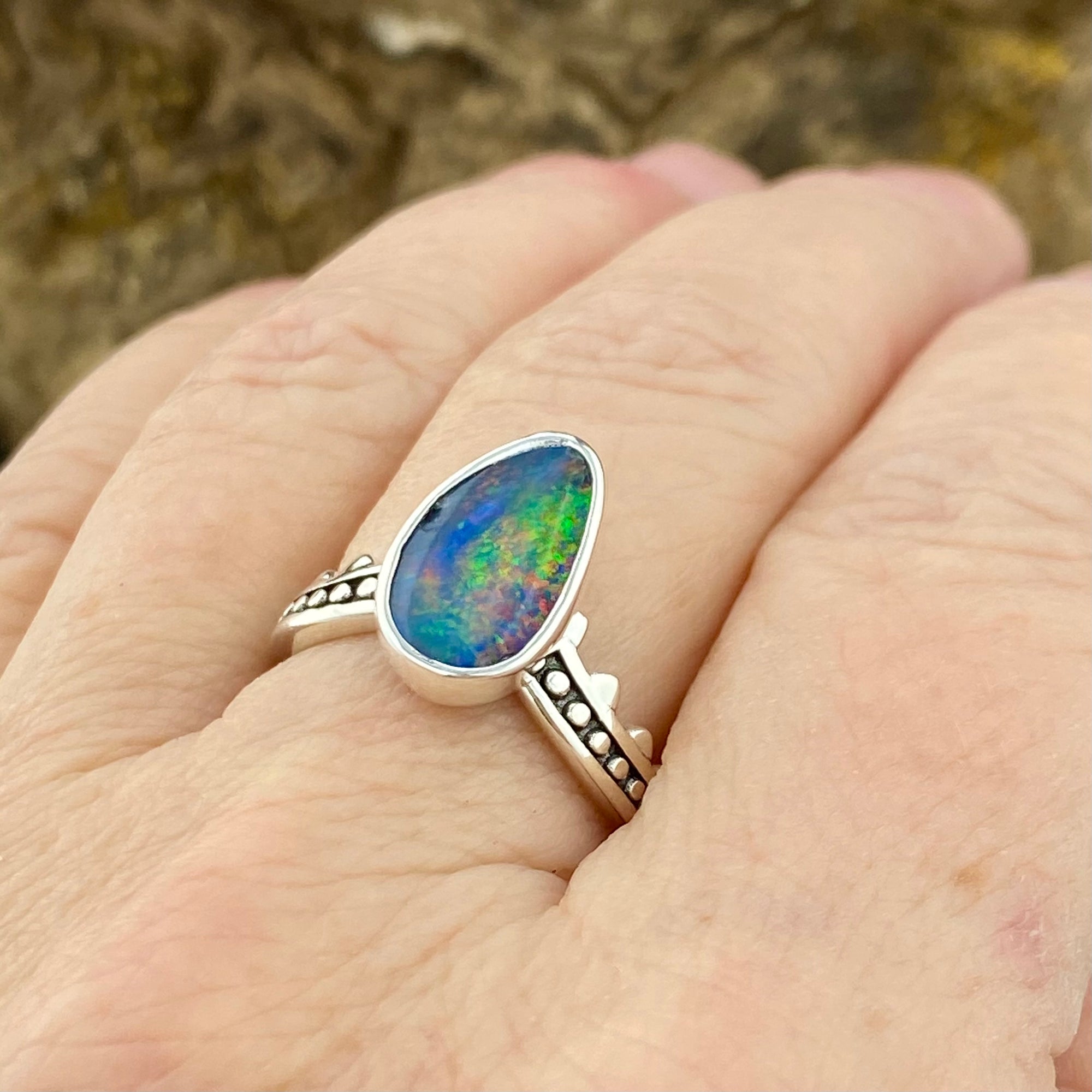 Bright Black Opal journey Ring