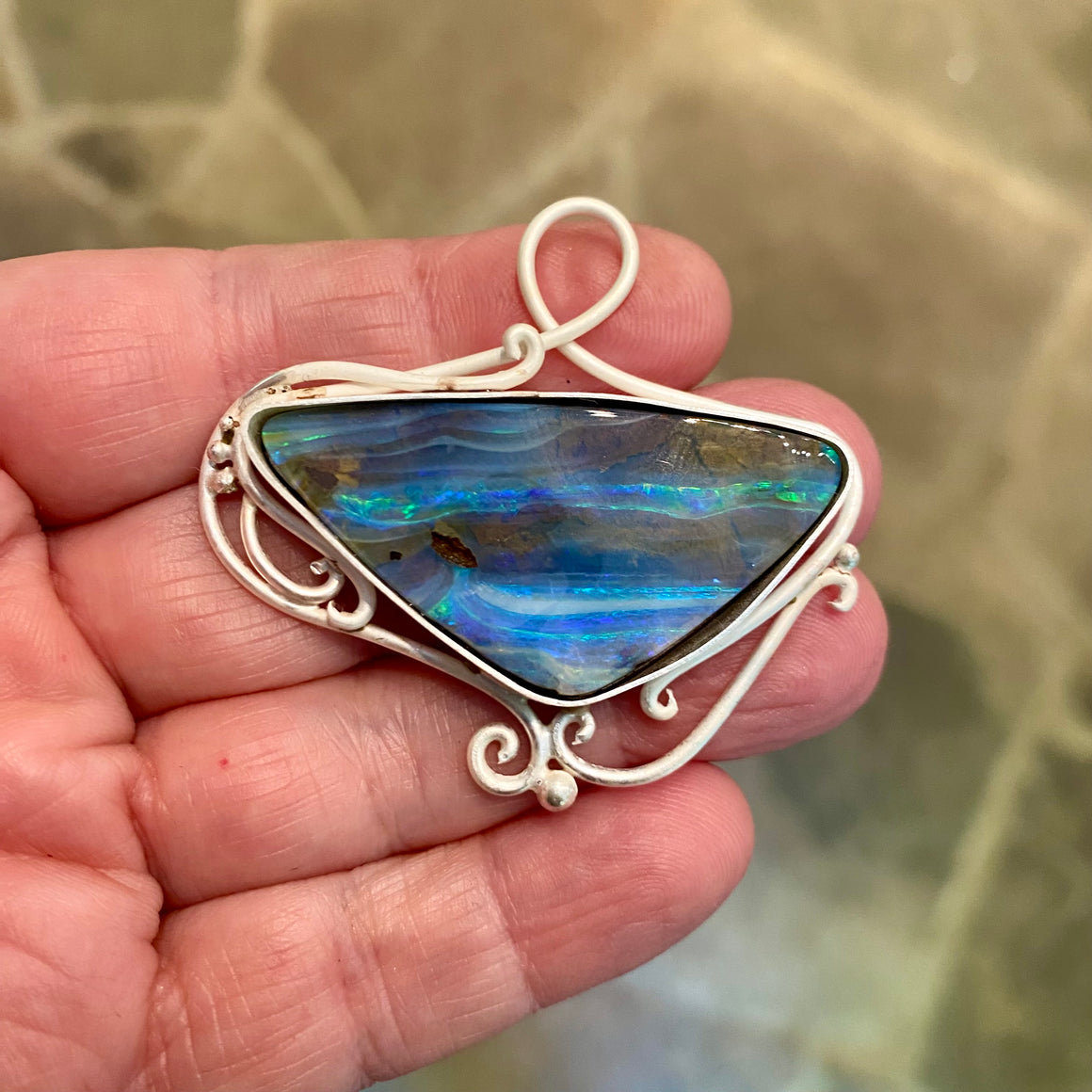 Custom Boulder Fire Opal Pendant for Courtney