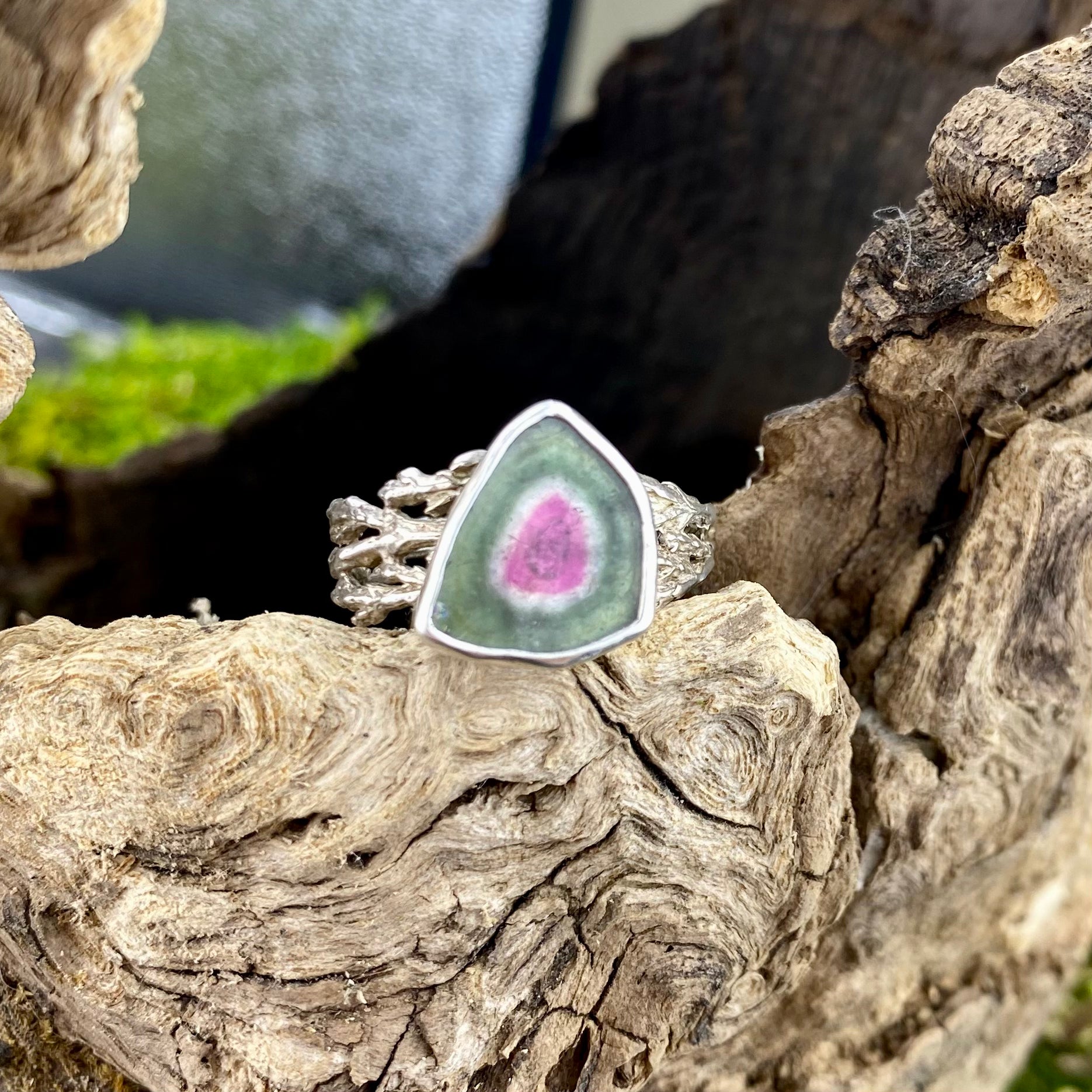 Watermelon Tourmaline Cedar medicine Ring