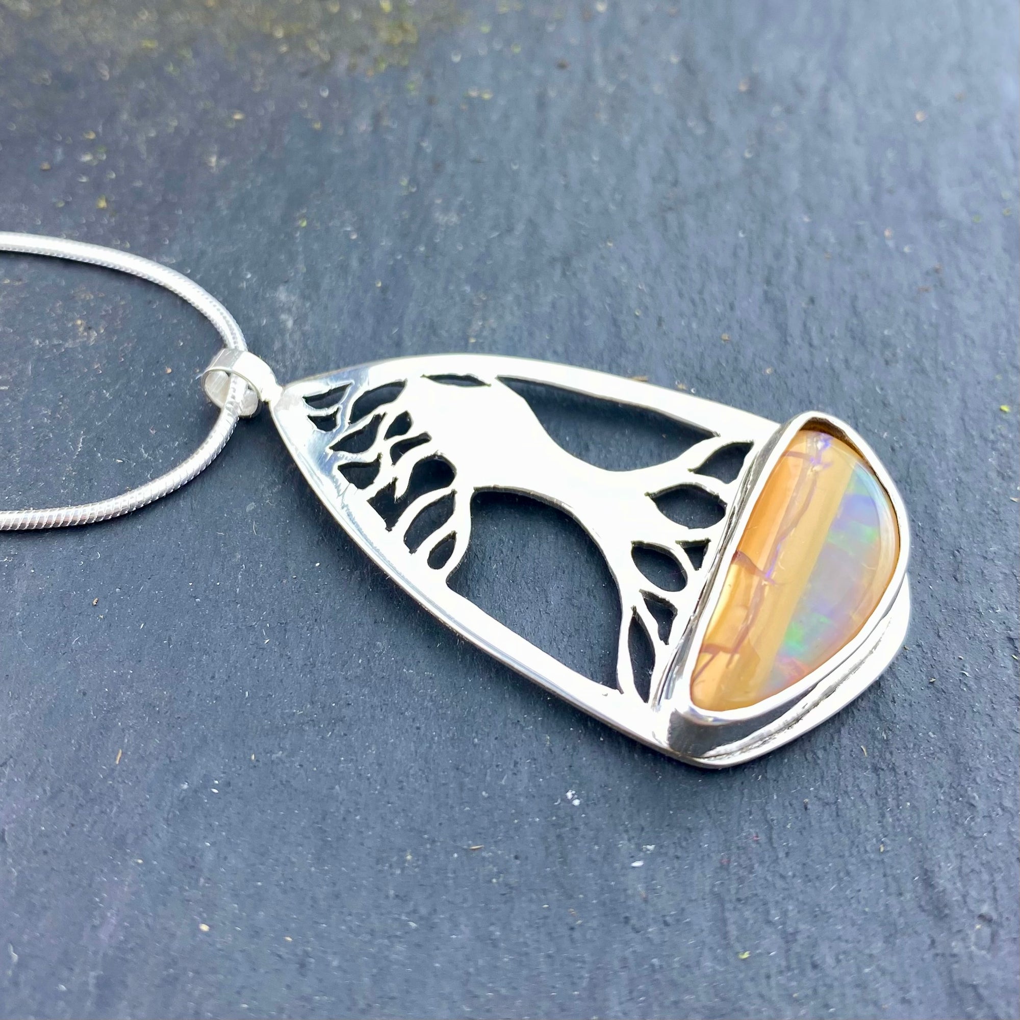 Windswept Tree Pipe Boulder Opal Pendant