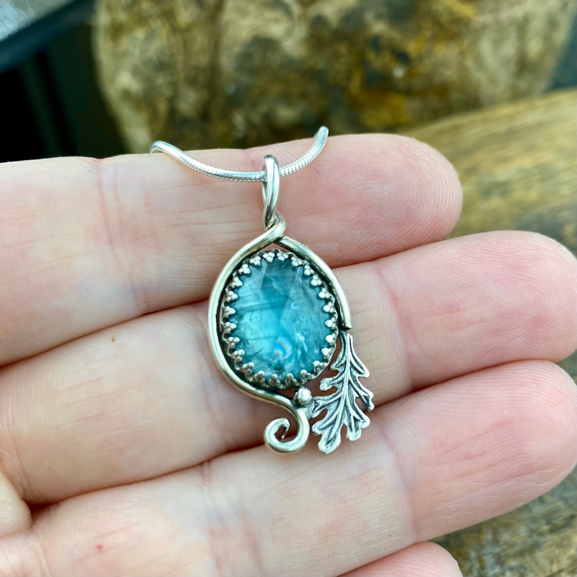 Teal Kyanite Oak pendant
