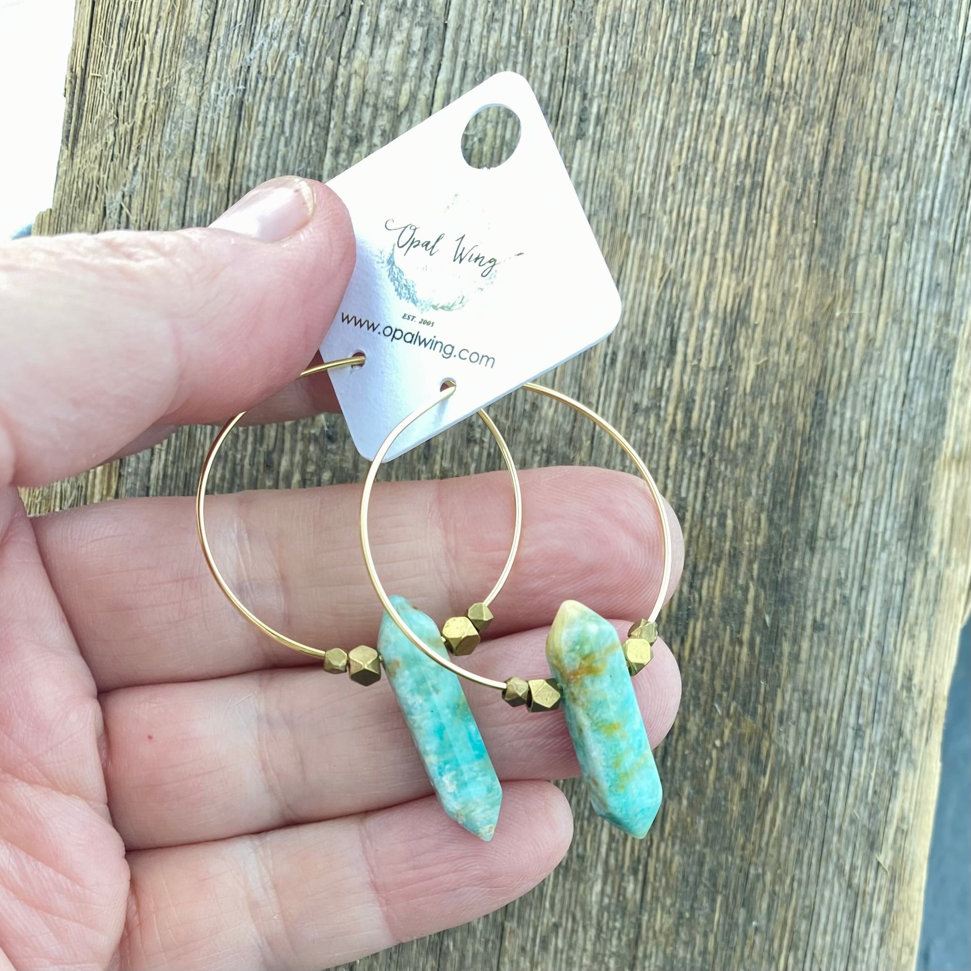 Gold filled *Selene* earrings with double terminated Amazonite