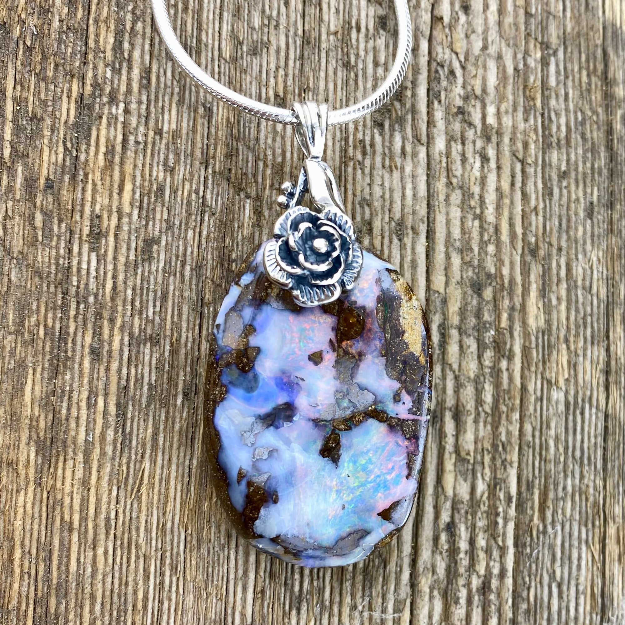 Beautiful Boulder Opal Rose Abundance Pendant