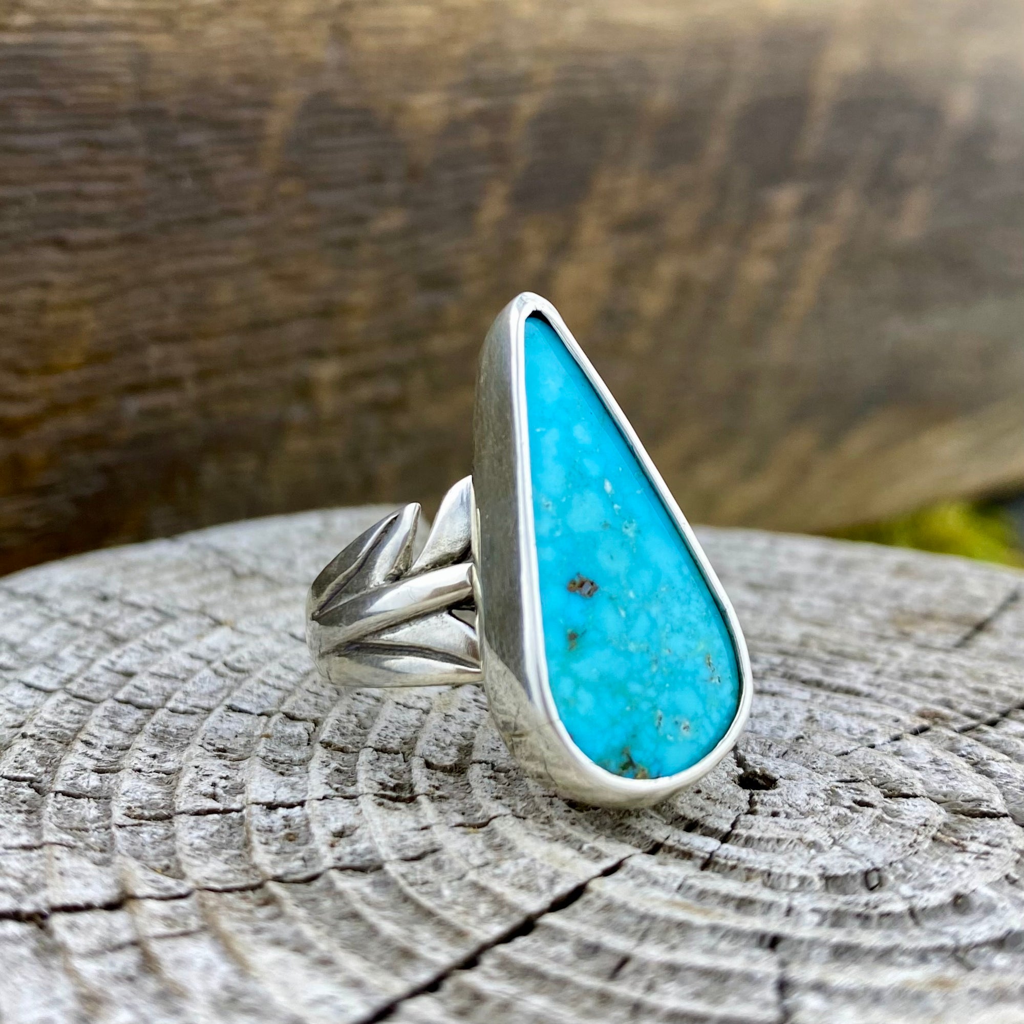 Bright Royston Turquoise leaf Goddess Ring