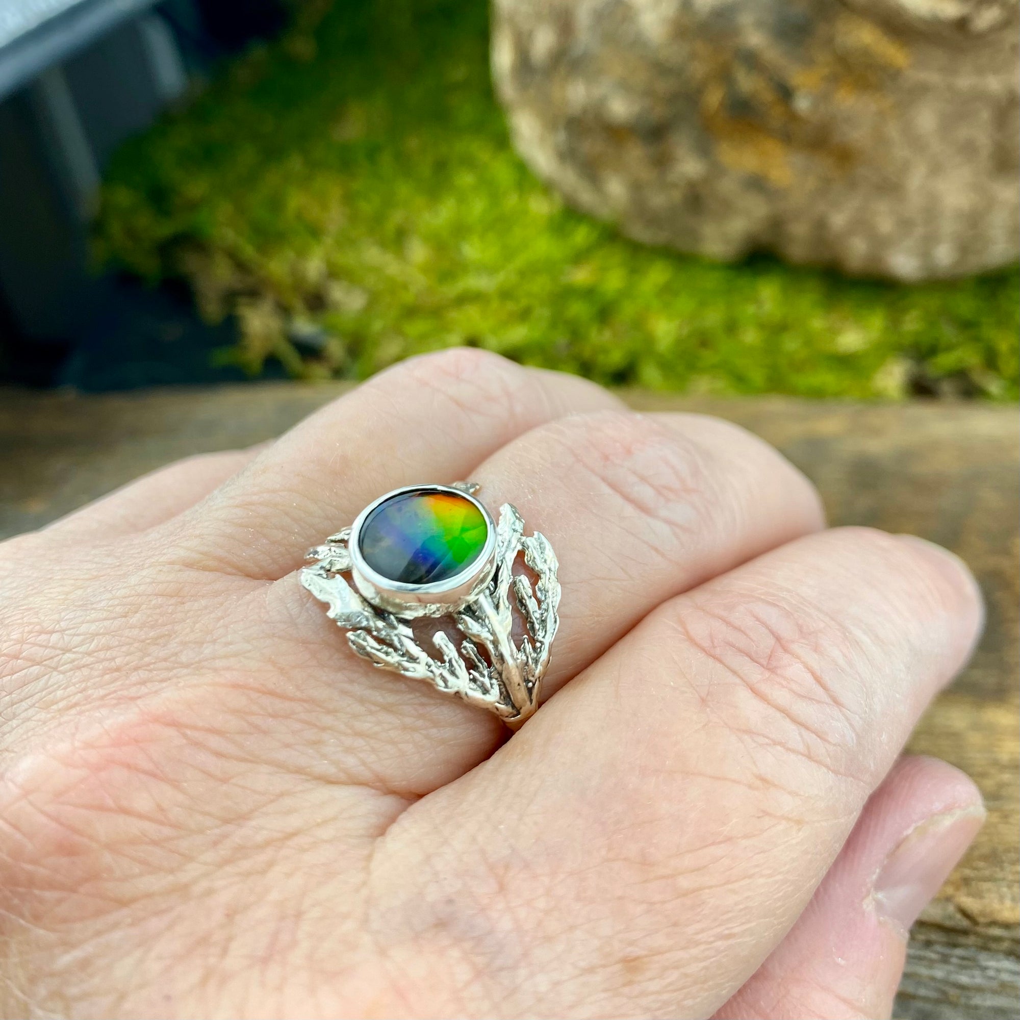 Ammolite woodland cedar ring