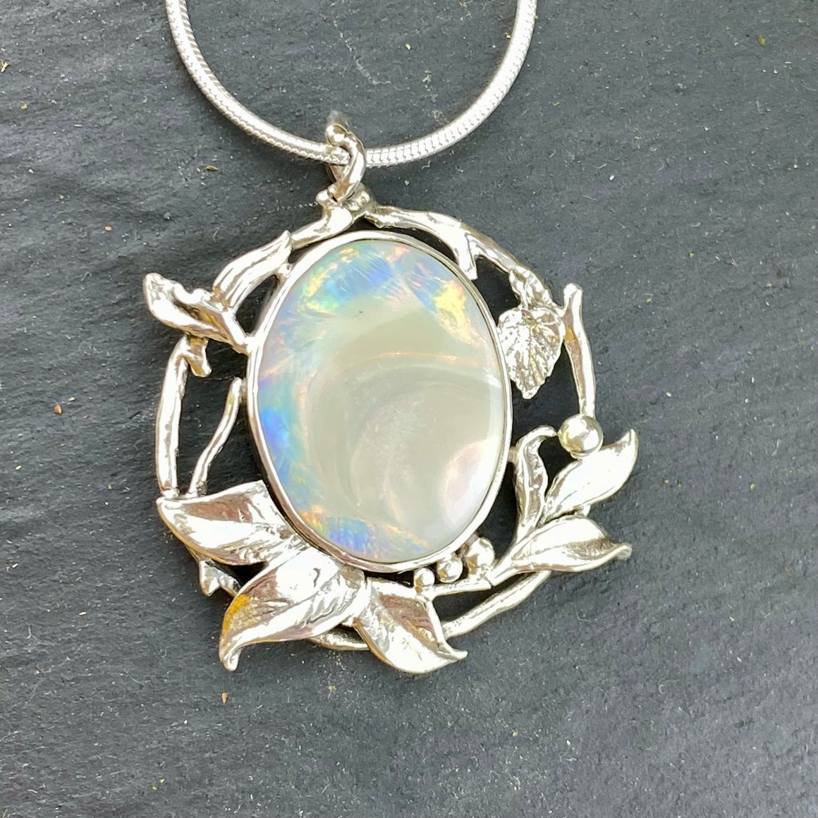 Crystal Fire Opal Leaf Pendant