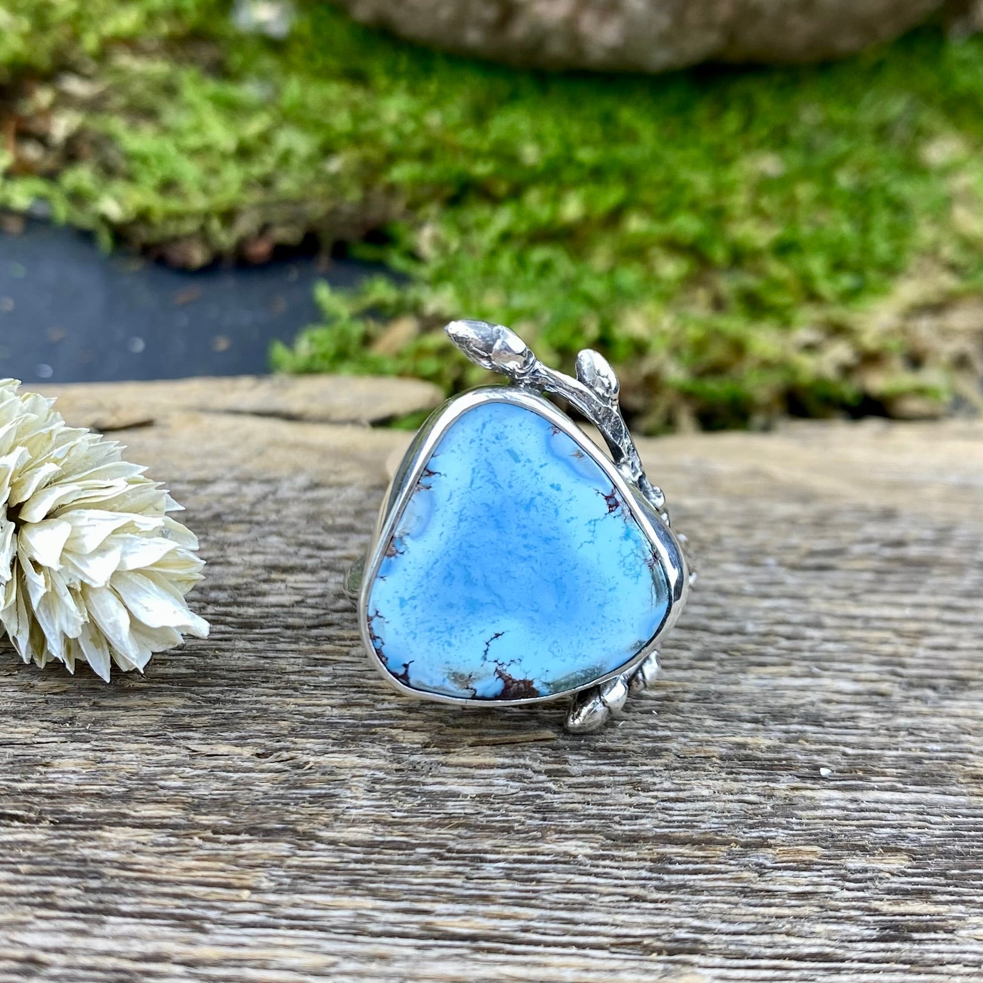 Natural Lavender Turquoise woodland branch Ring