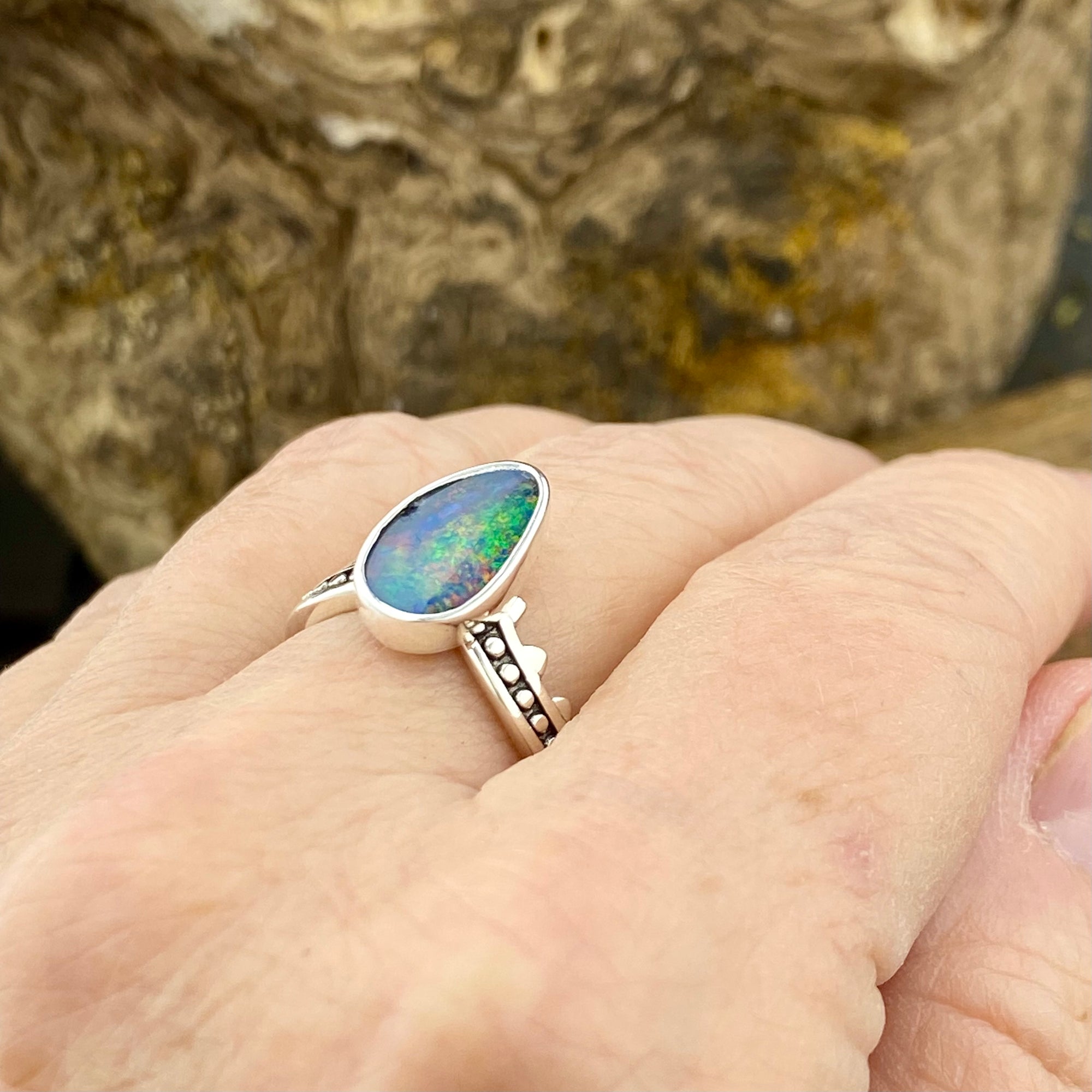 Bright Black Opal journey Ring