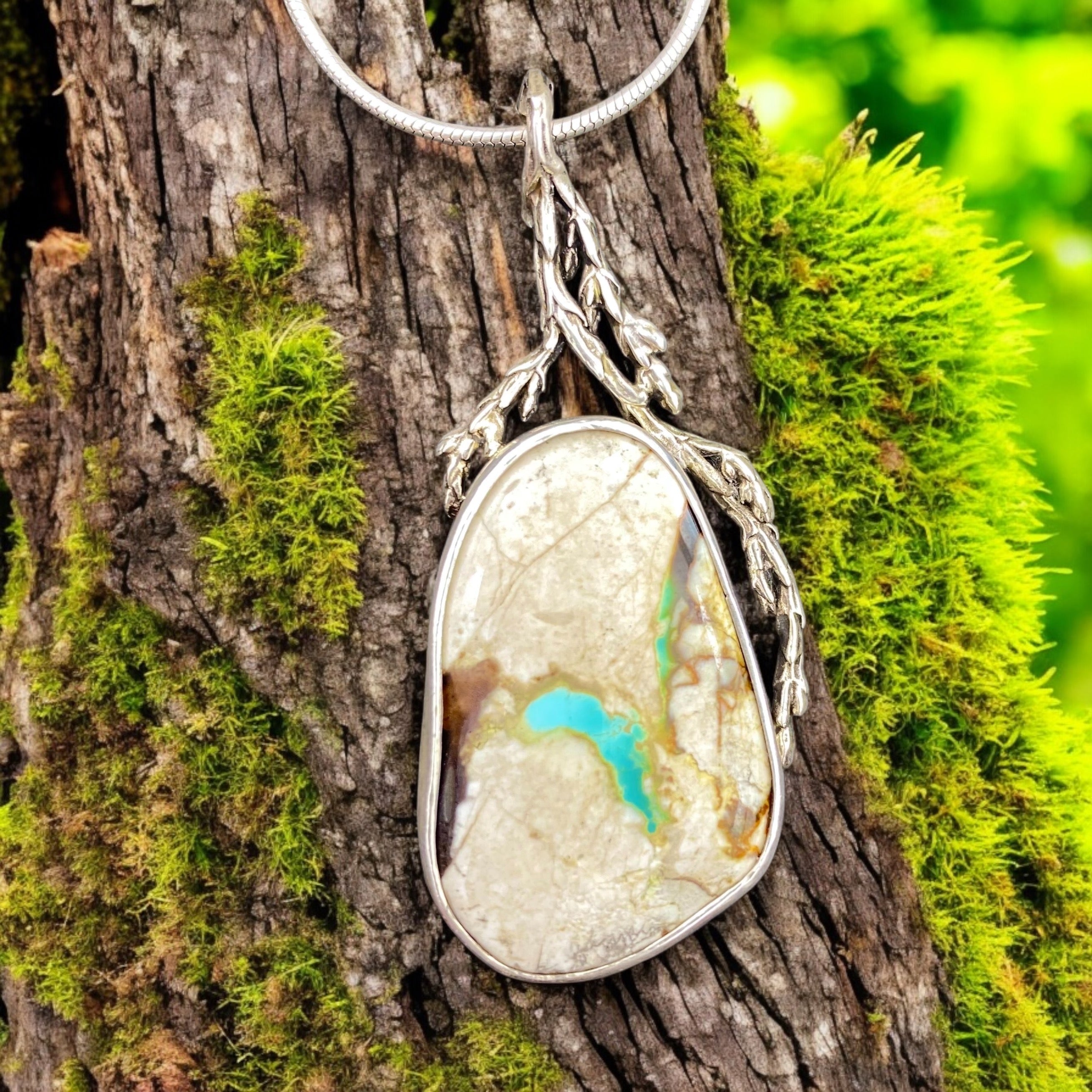 Royston Ribbon Turquoise Cedar Woodland Pendant Opal Wing Jewellery