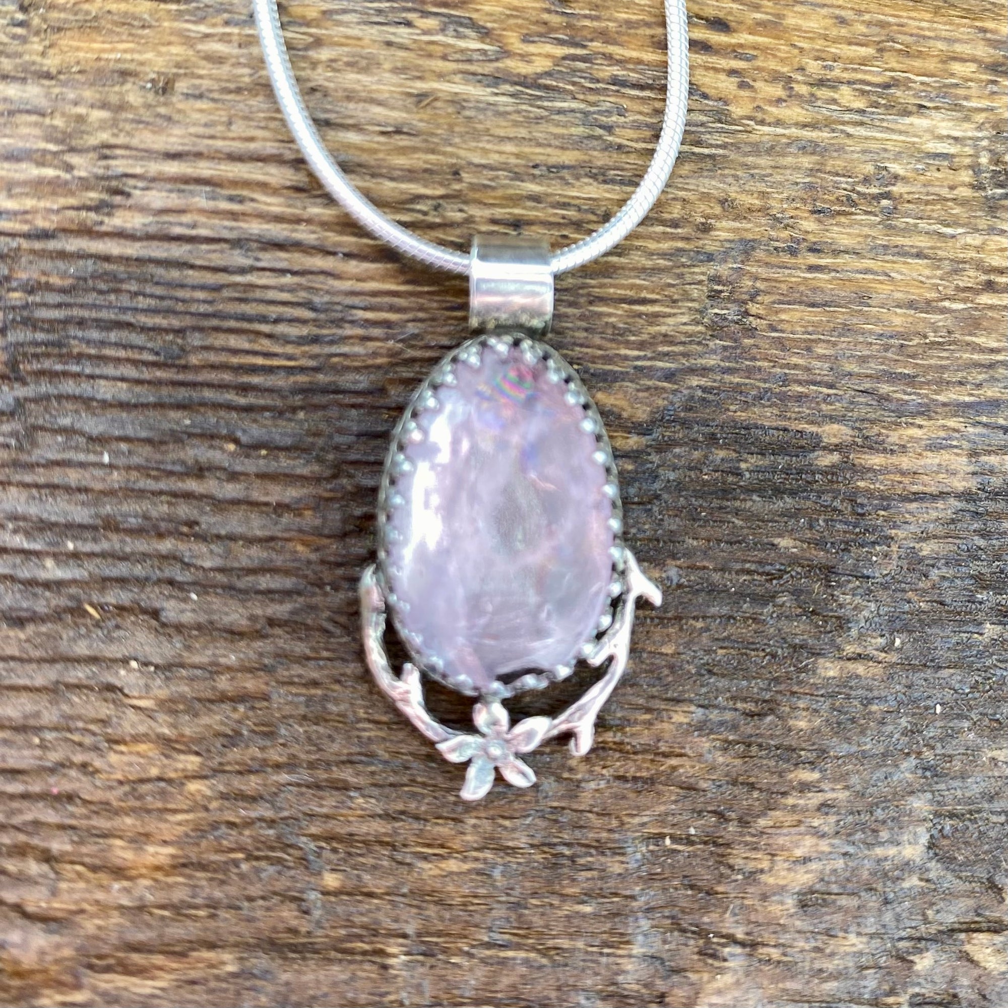 Rose Quartz floral glow pendant
