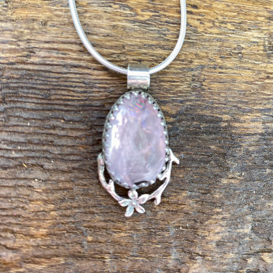 Rose Quartz floral glow pendant