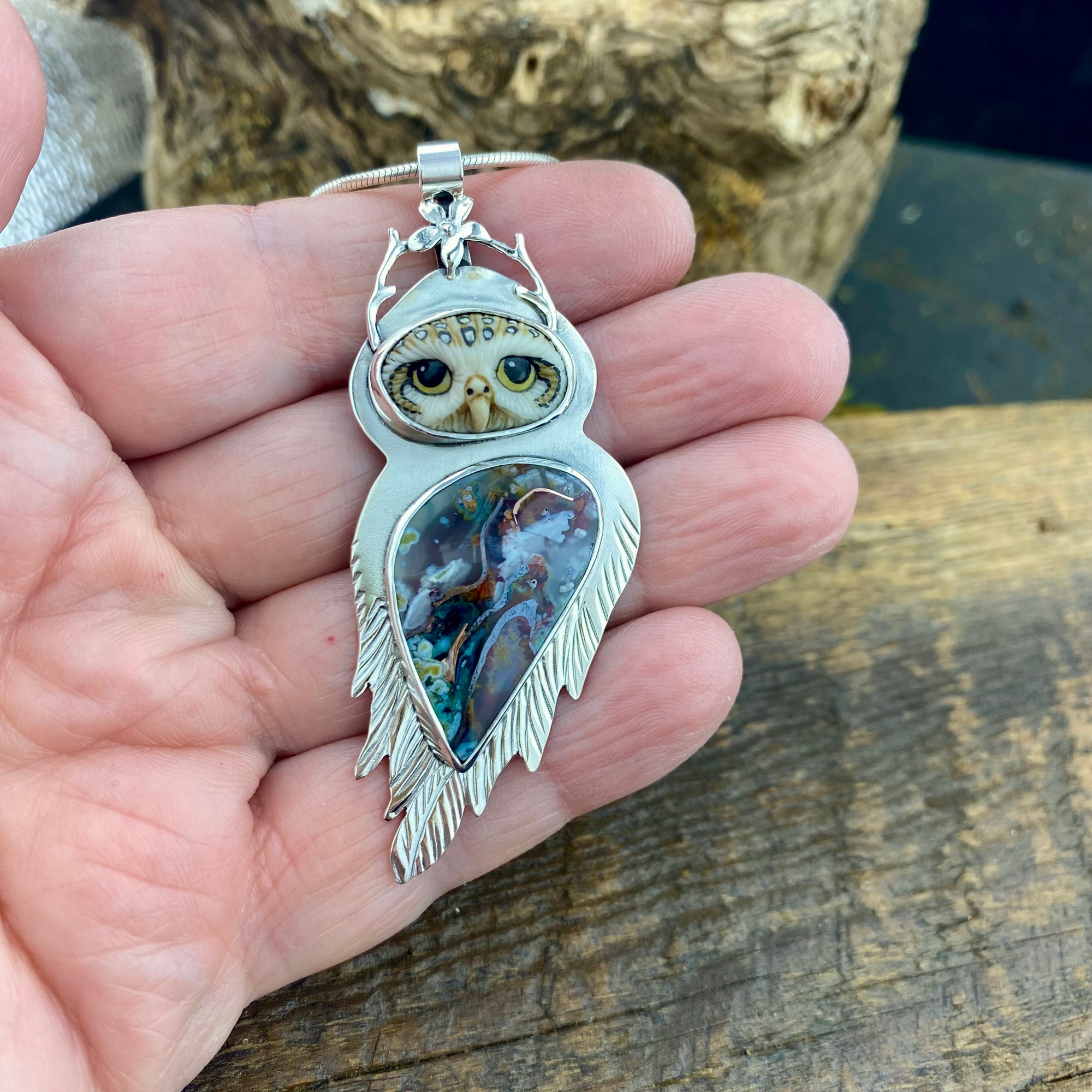 Burrowing Owl Goddess with Gem Silica and Copper