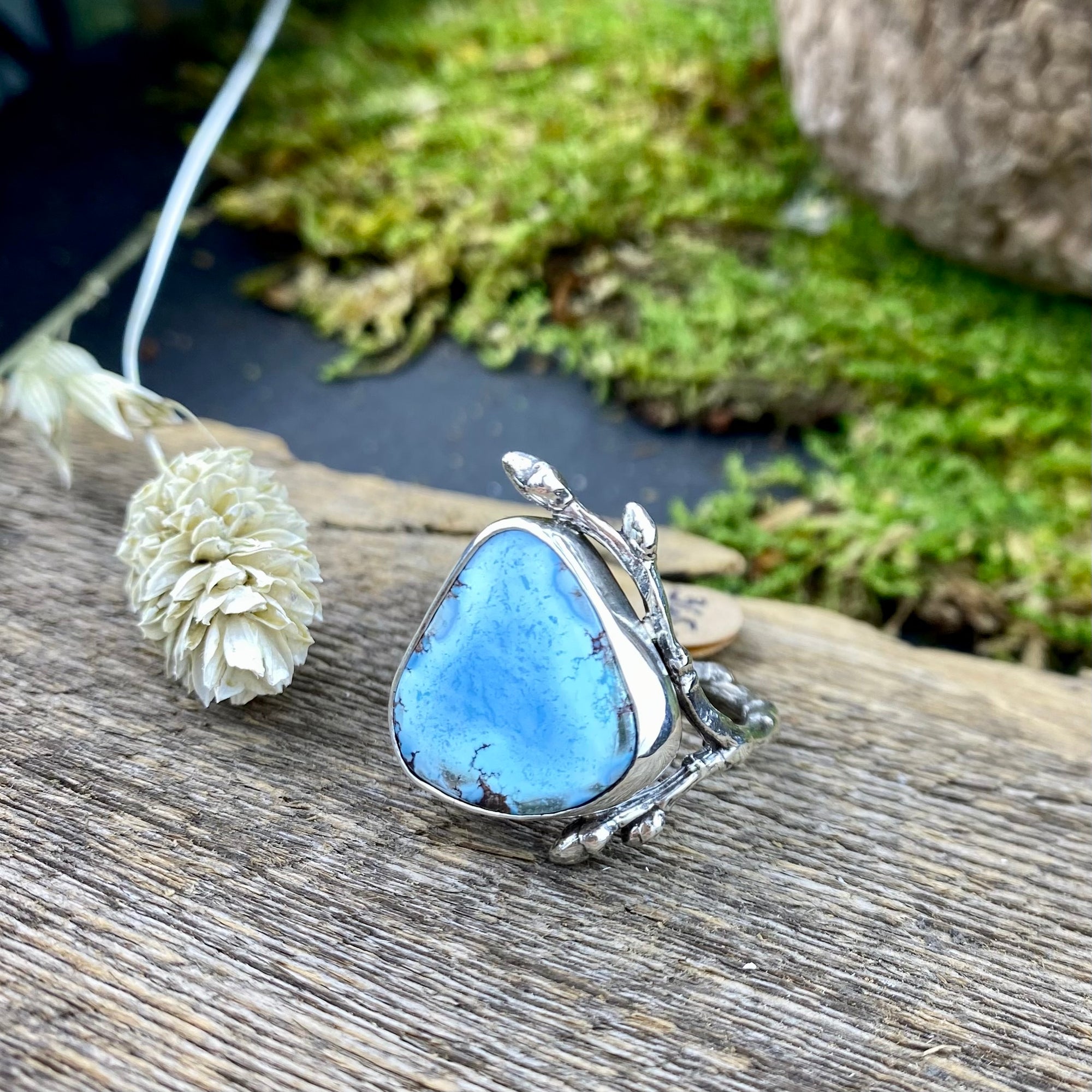 Natural Lavender Turquoise woodland branch Ring