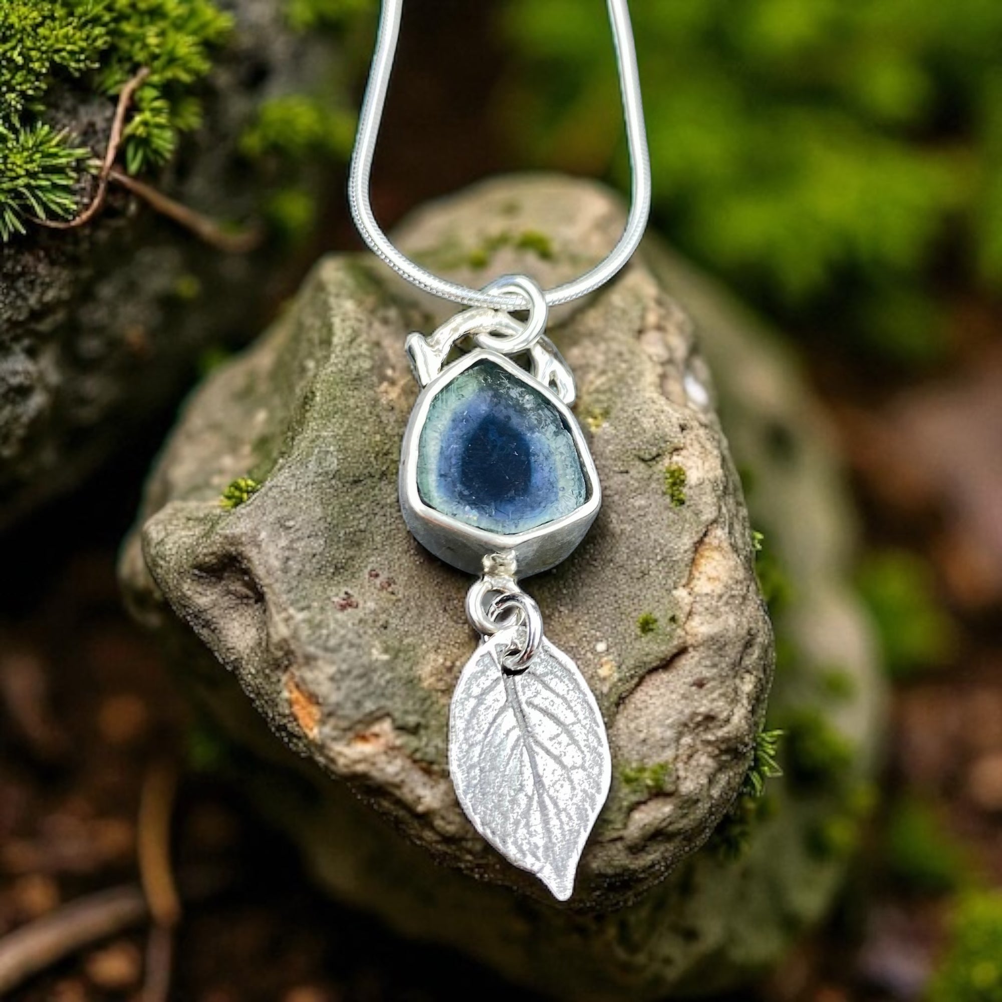 Blue Indicolite Tourmaline Wild Rose Pendant