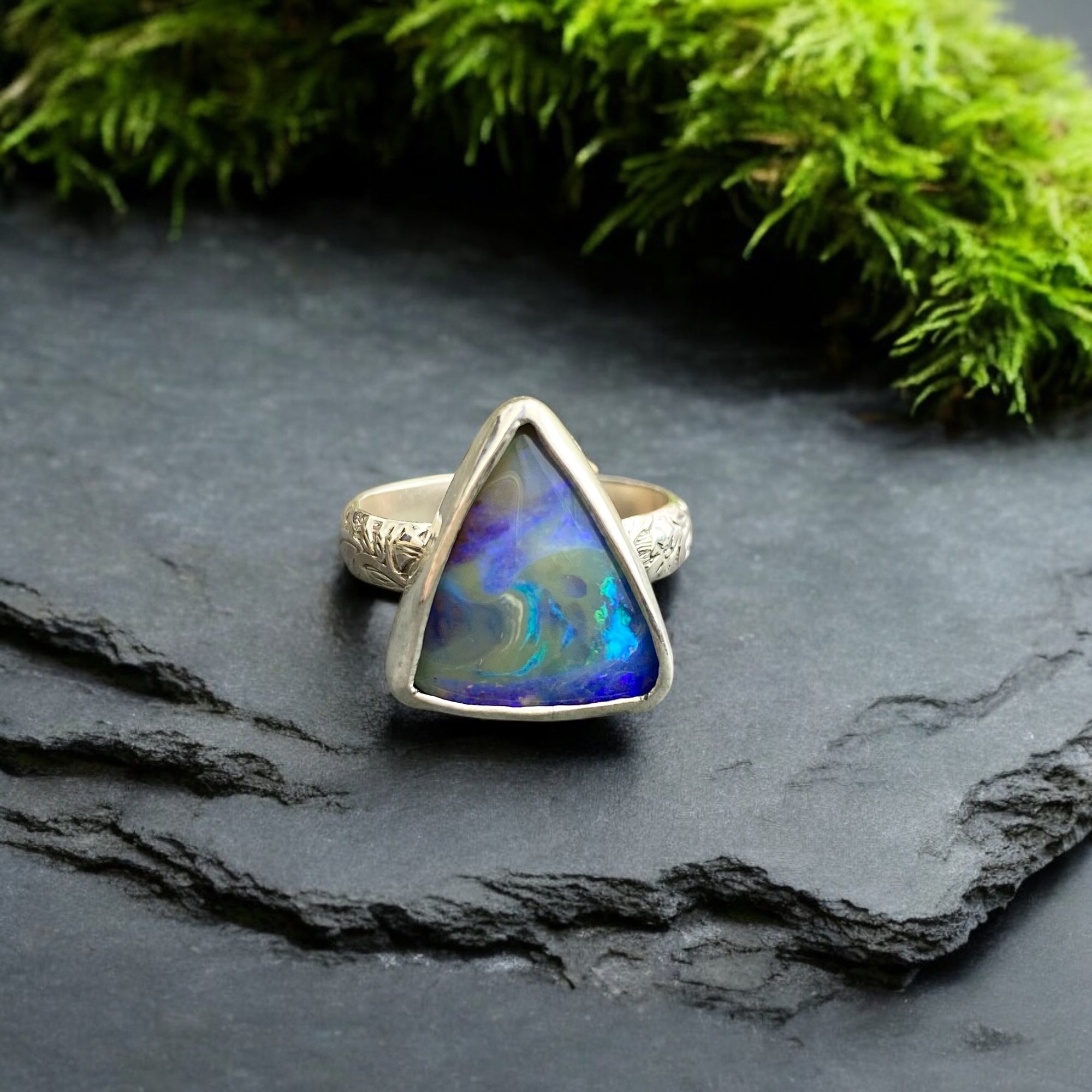 Triangle Pipe Boulder Opal Ring
