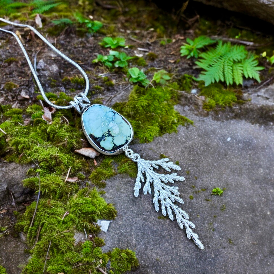 Emergence Pendant with Natural Hubei Snowflake Turquoise and Cedar