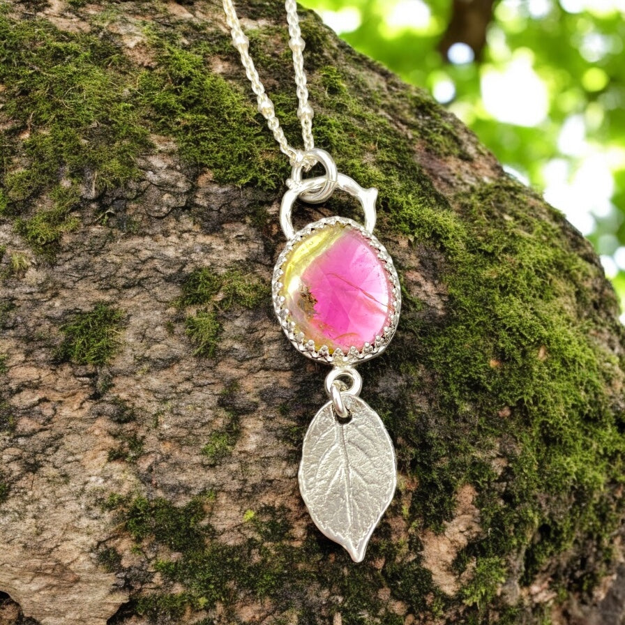 Watermelon Tourmaline Rose Sacred Heart Pendant