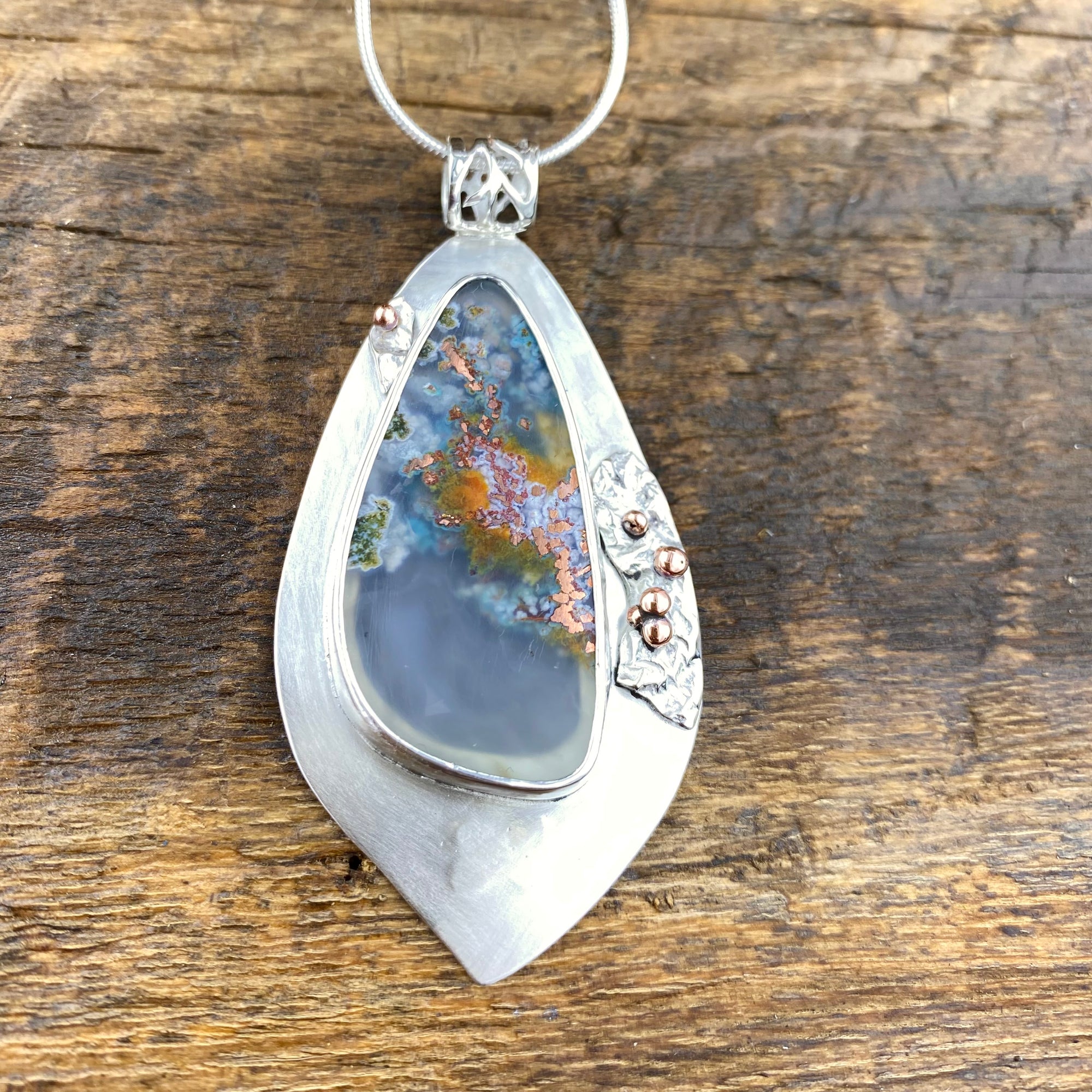 Gem Silica Chrysocolla with Copper Pendant