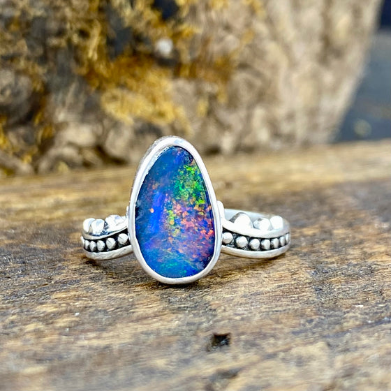 Bright Black Opal journey Ring