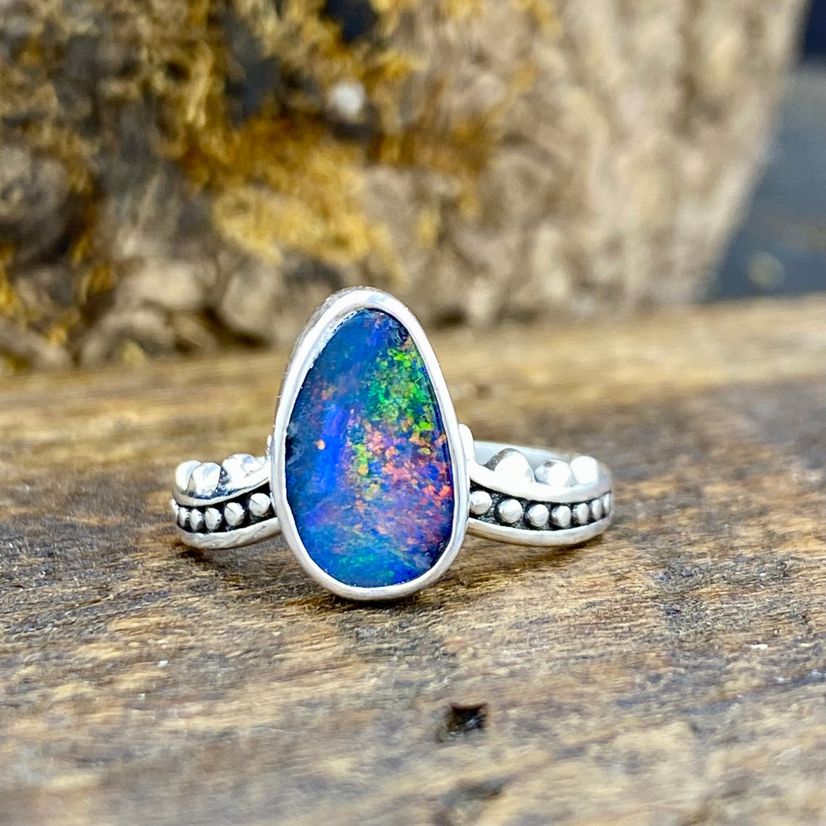 Bright Black Opal journey Ring