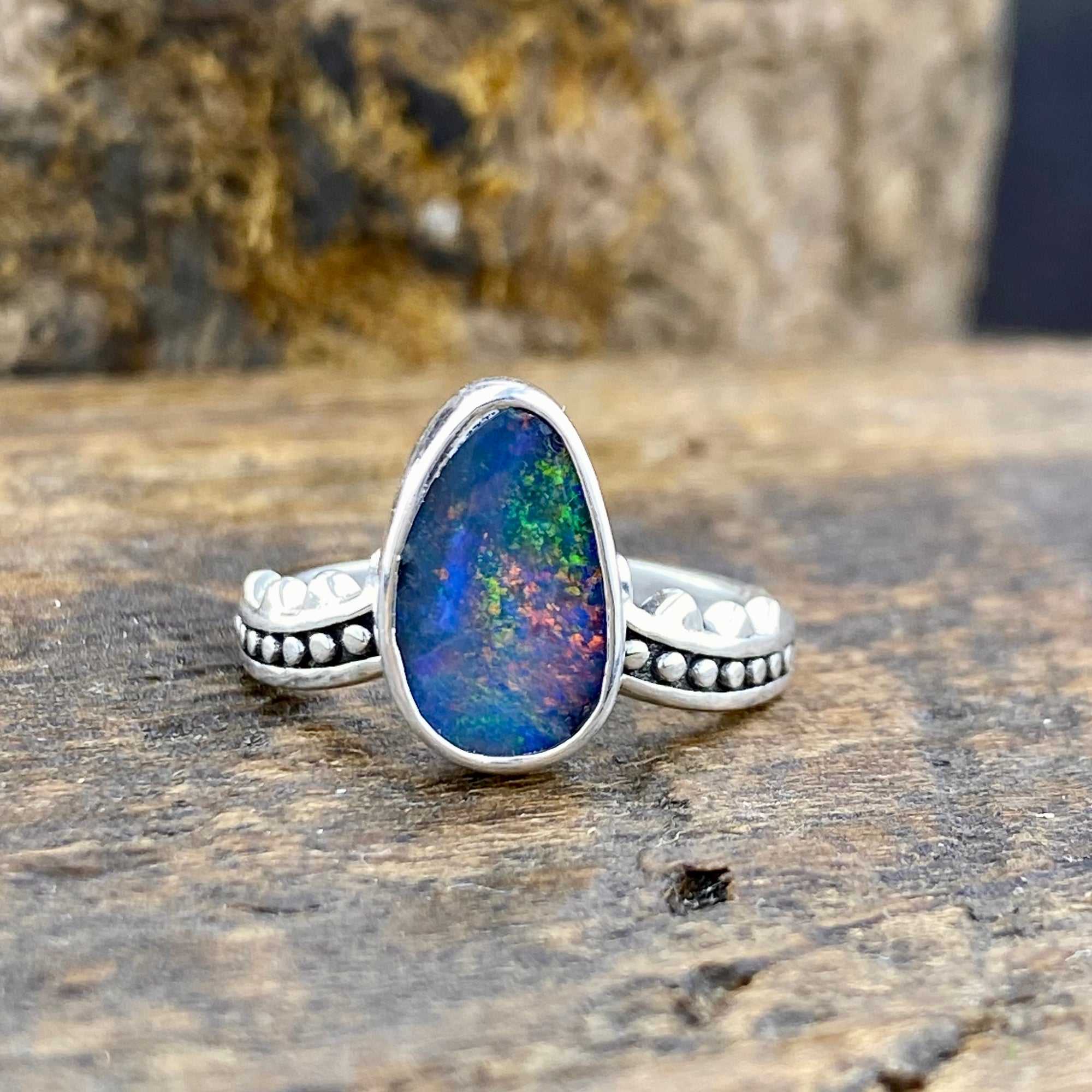 Bright Black Opal journey Ring
