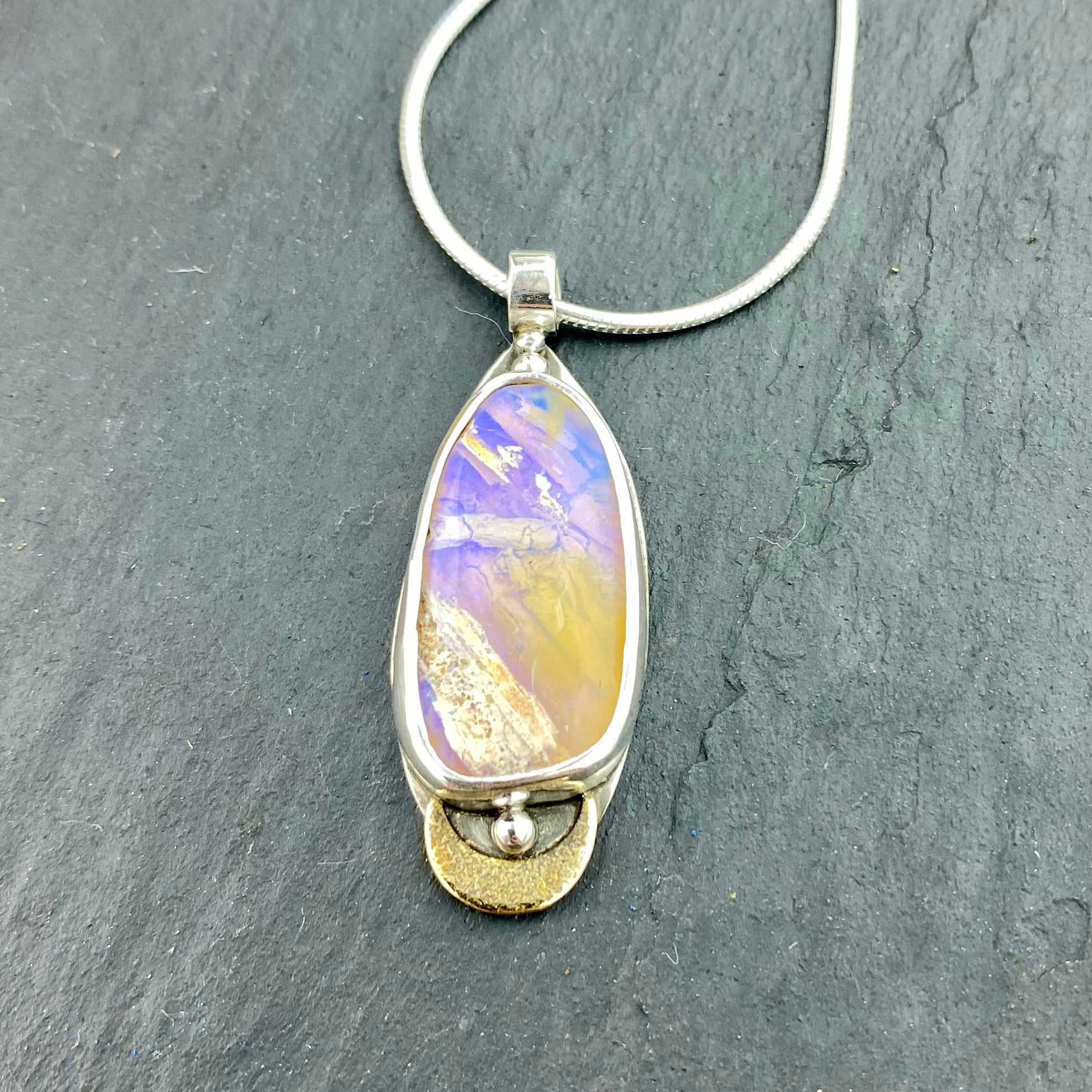 Pipe Boulder Opal Moon Pendant