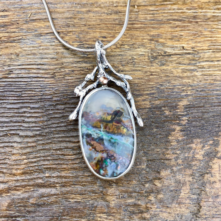 Gem Silica Chrysocolla with Copper Pendant