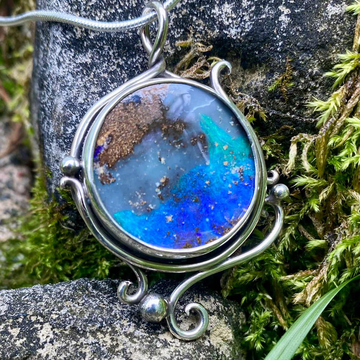 Beautiful Boulder Opal Earth Pendant