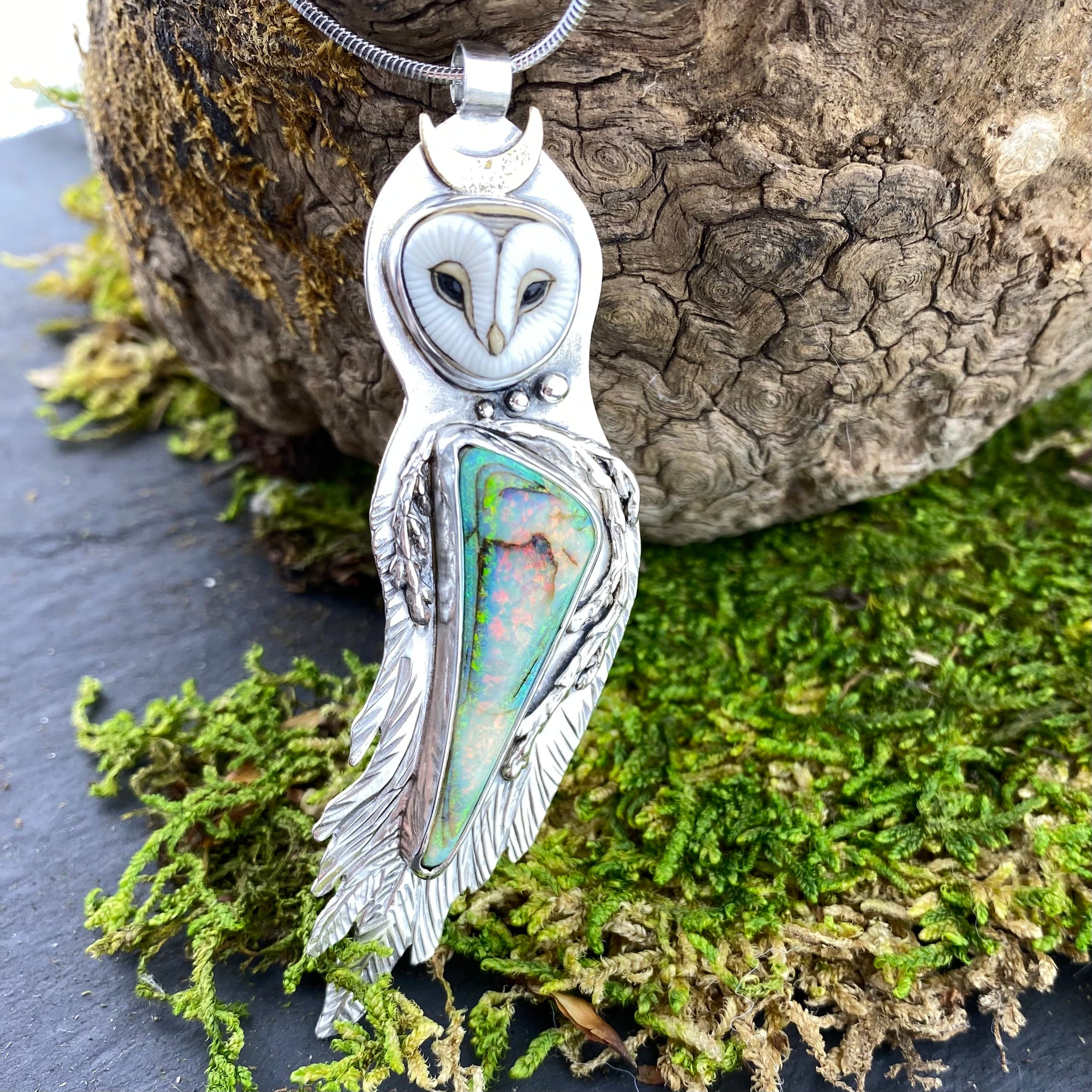 Barn Owl Goddess Athena with Fire Opal