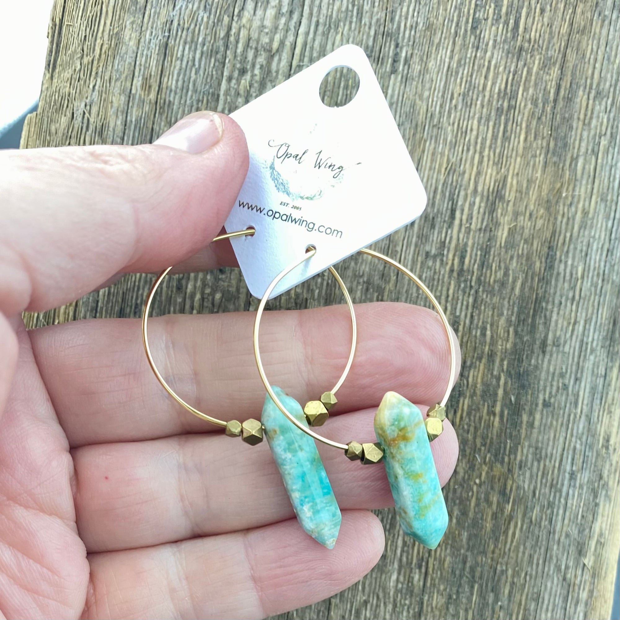 Gold filled *Selene* earrings with double terminated Amazonite