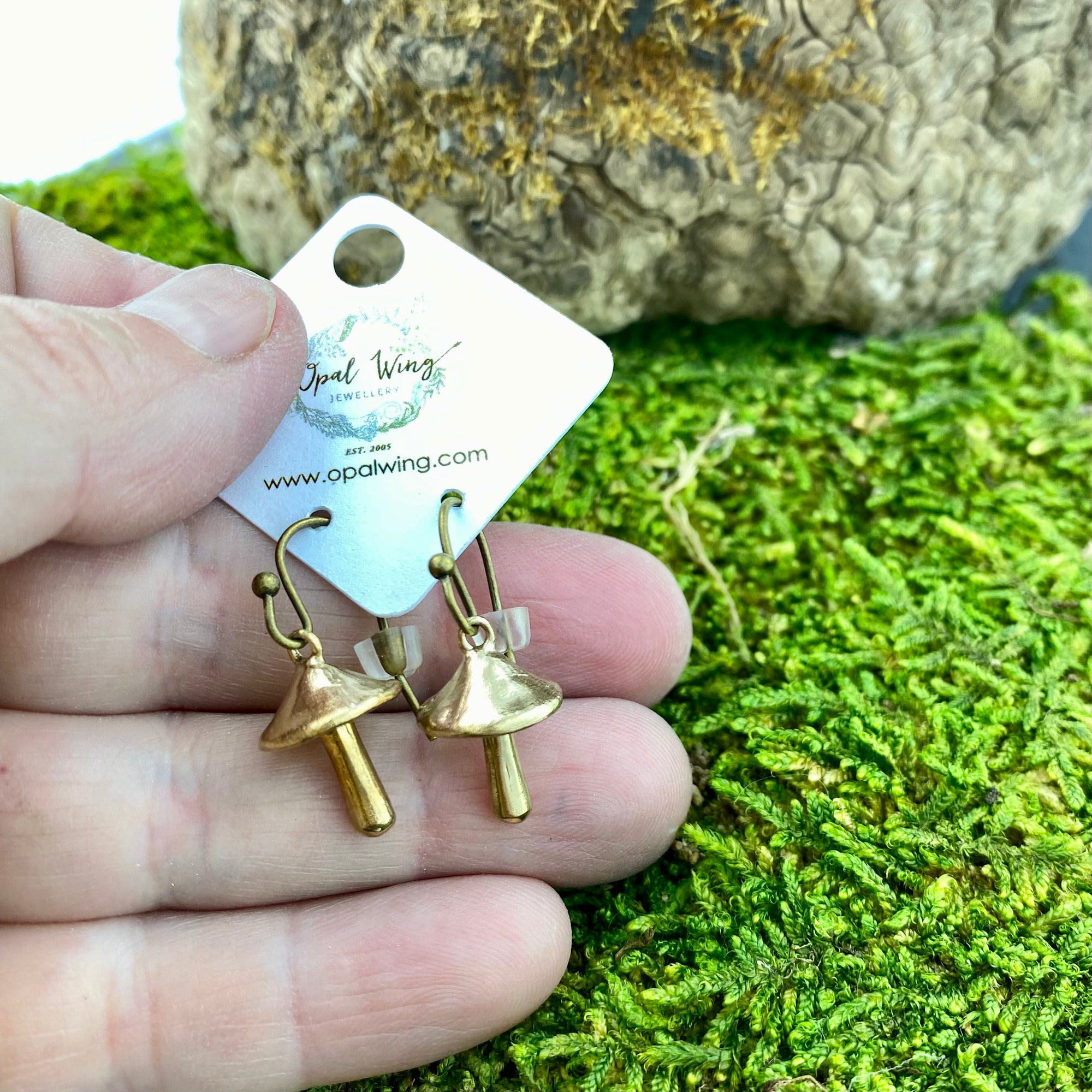 Mushroom Love Earrings in Bronze