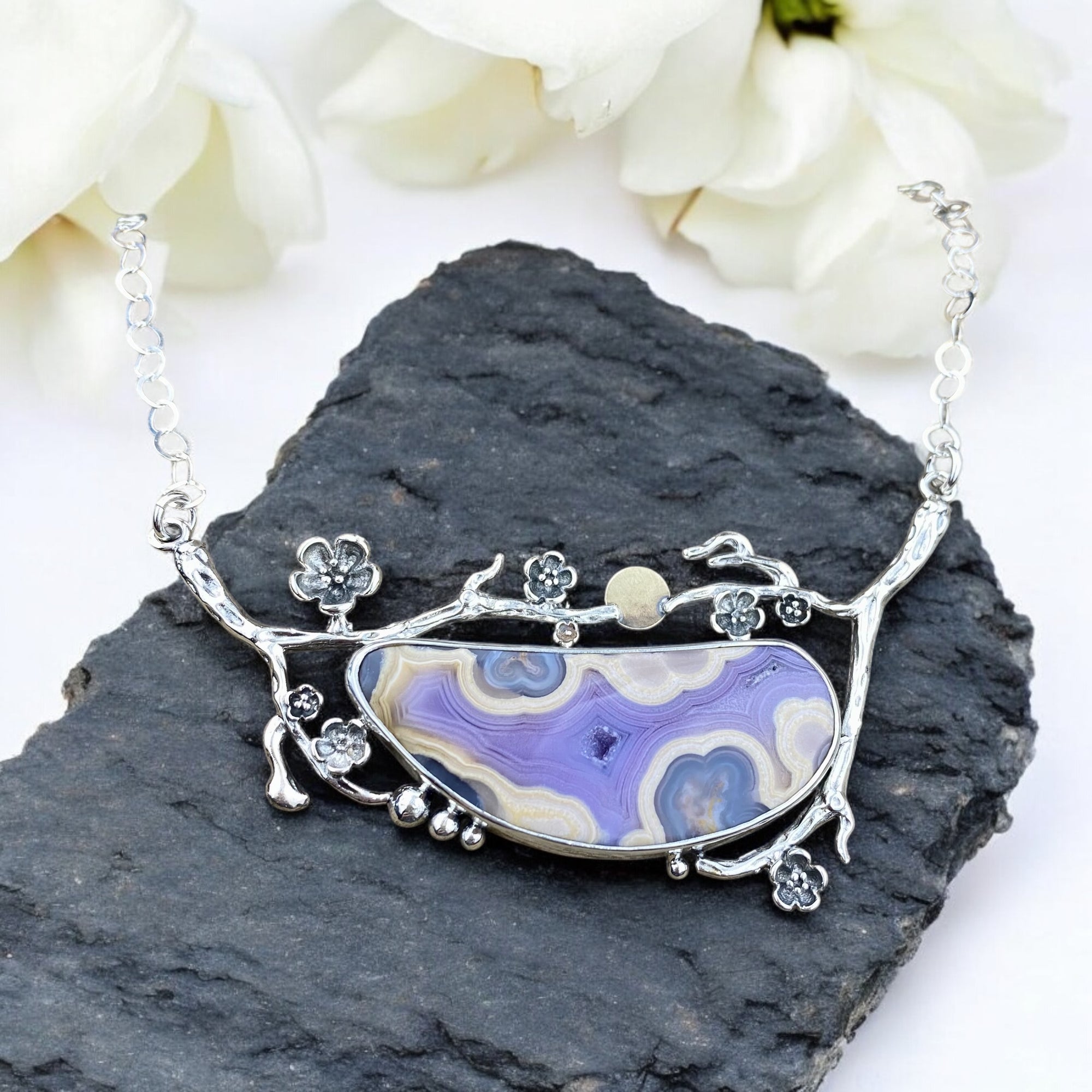 Agua Nueva Agate cherry blossom Pendant