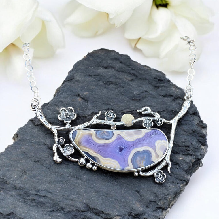 Agua Nueva Agate cherry blossom Pendant