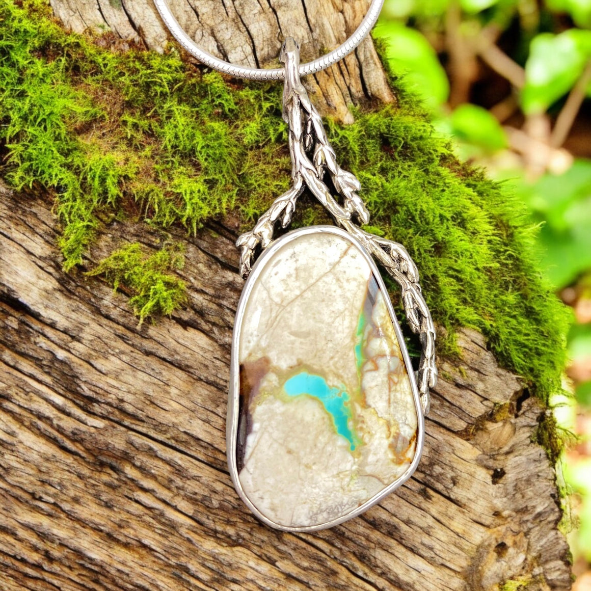 Royston Ribbon Turquoise Cedar Woodland Pendant Opal Wing Jewellery