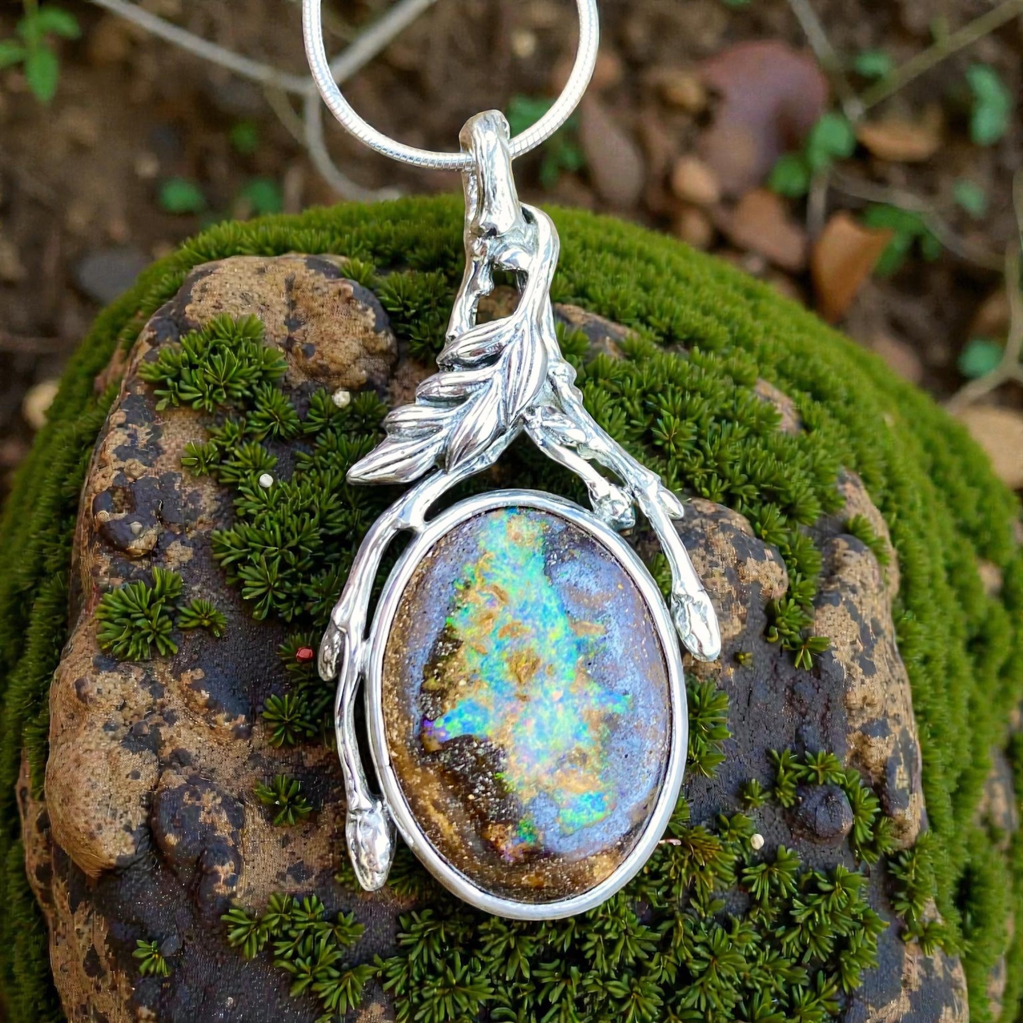 Abundant flow Boulder Opal Pendant
