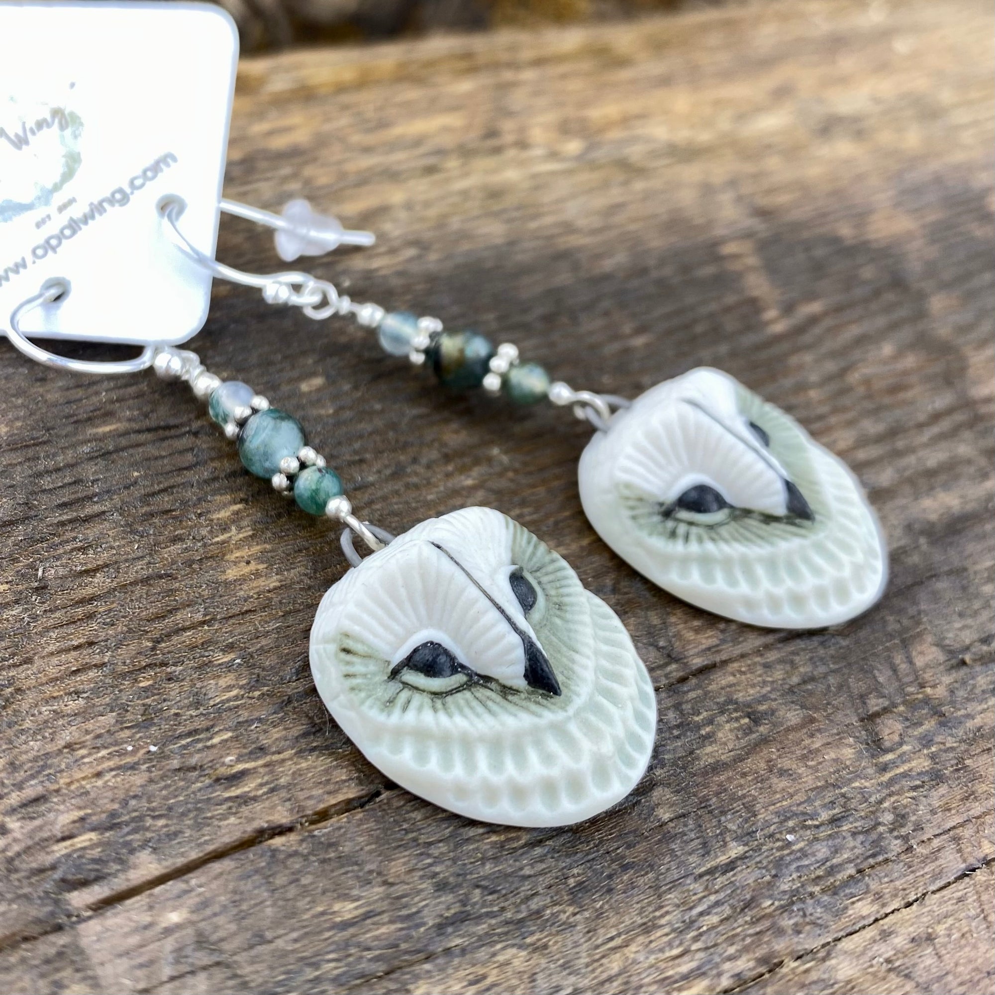 Owl Porcelain earrings with kyanite