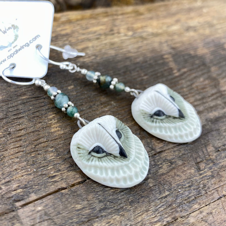 Owl Porcelain earrings with kyanite