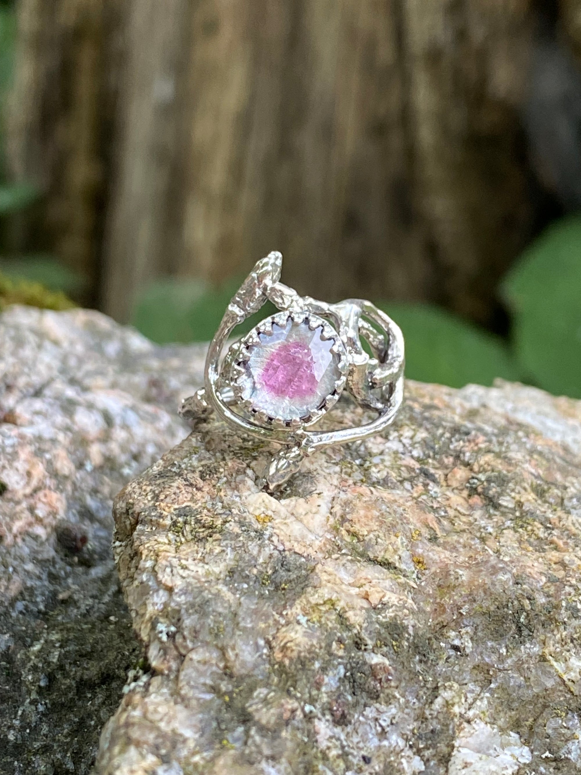 Watermelon Tourmaline sacred branch Ring