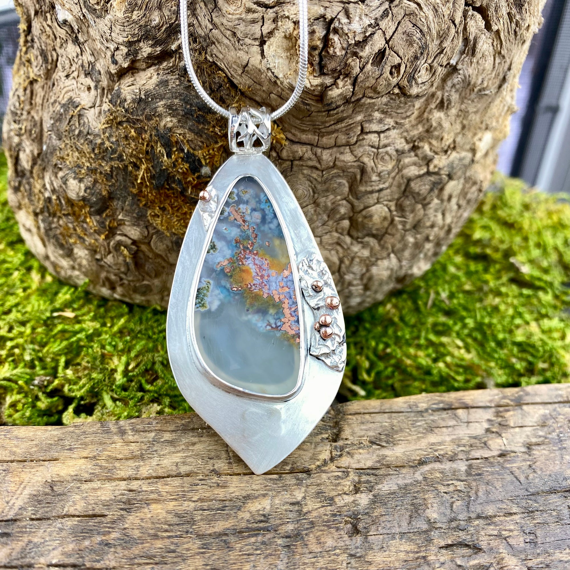 Gem Silica Chrysocolla with Copper Pendant