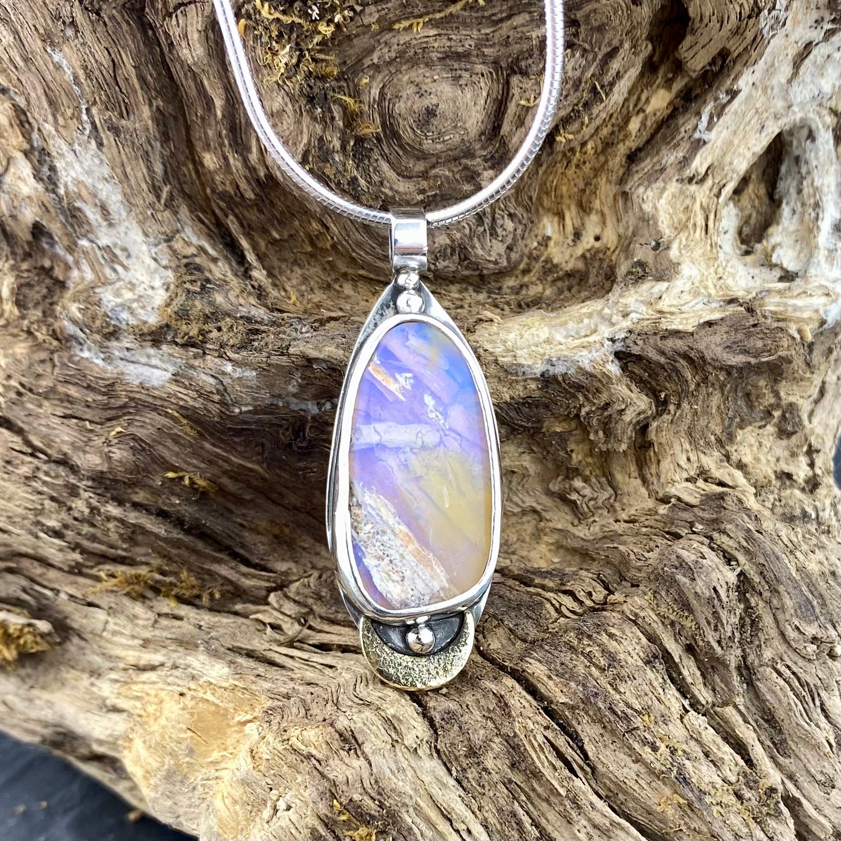 Pipe Boulder Opal Moon Pendant - Opal Wing Jewellery