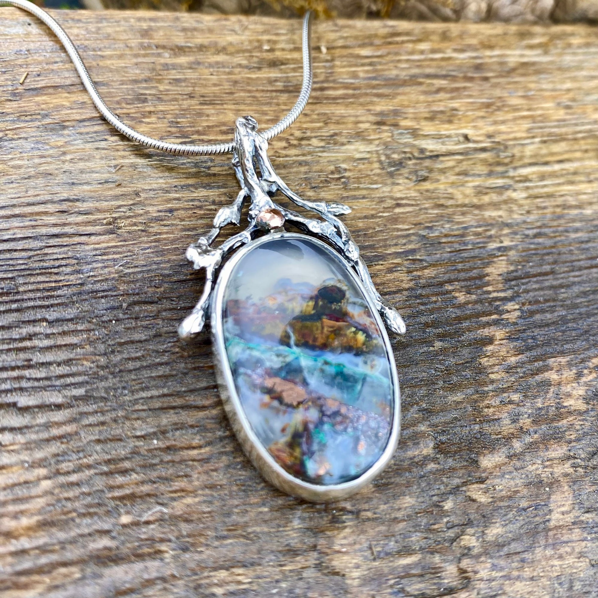 Gem Silica Chrysocolla with Copper Pendant