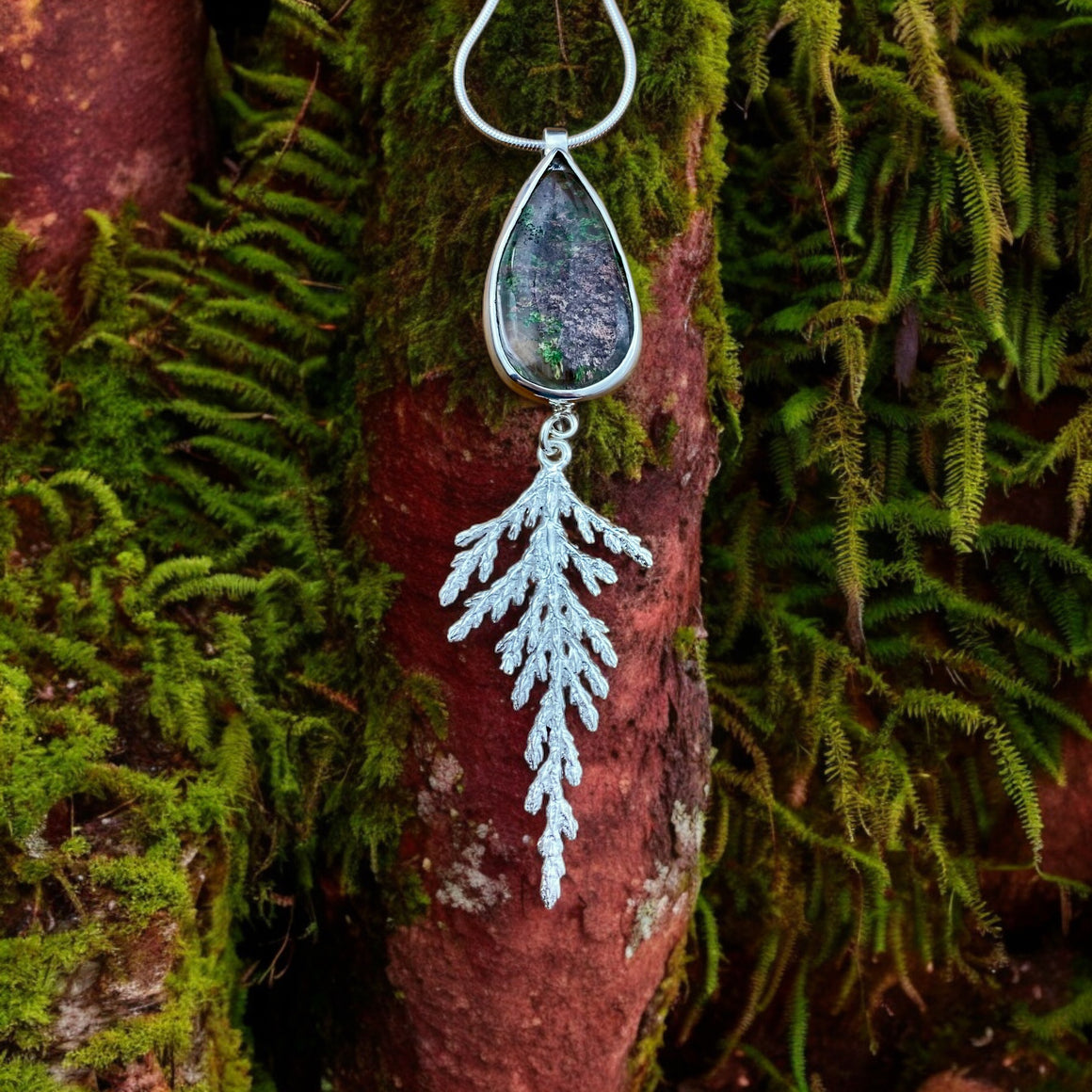 Emergence Pendant with Natural Lodalite and Cedar