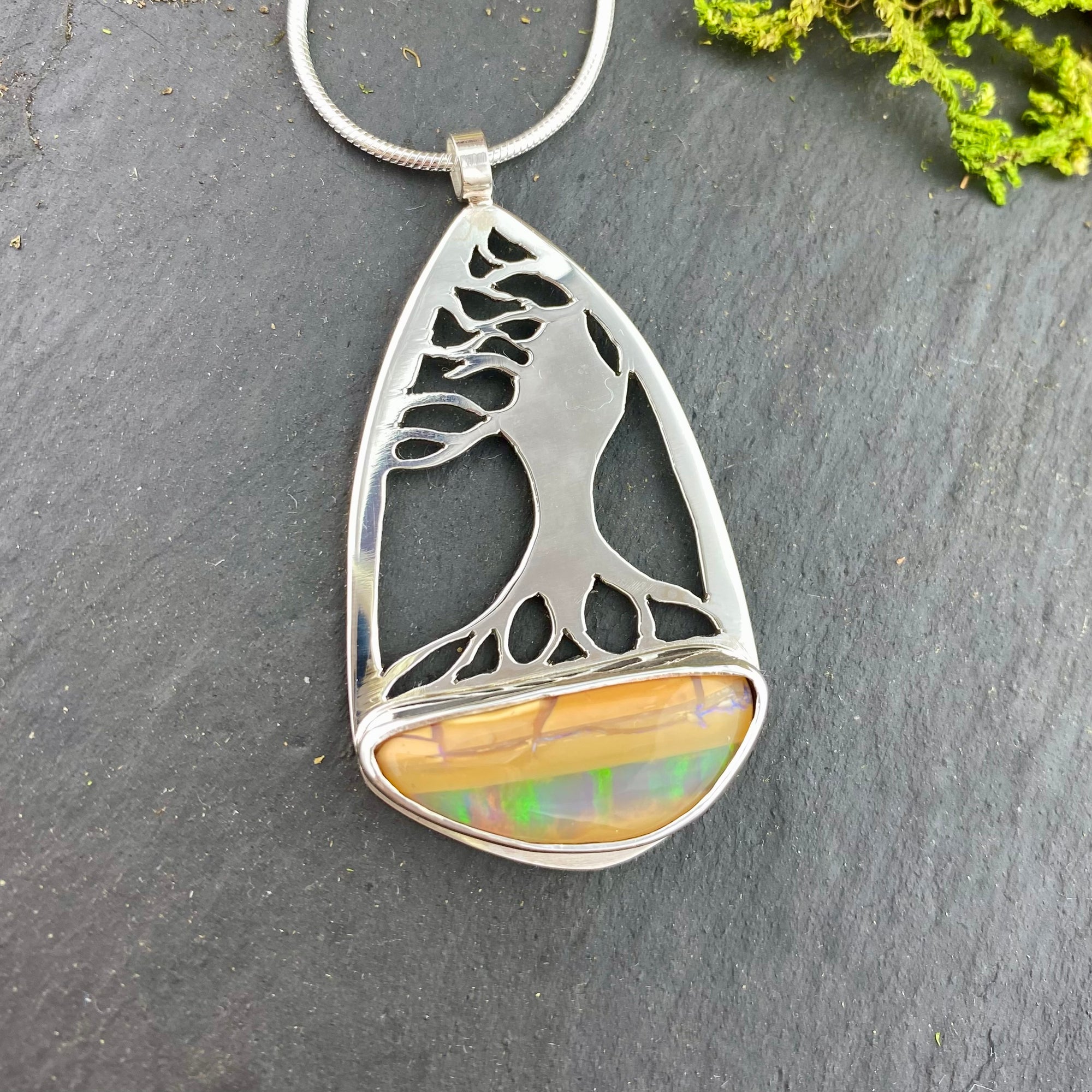Windswept Tree Pipe Boulder Opal Pendant